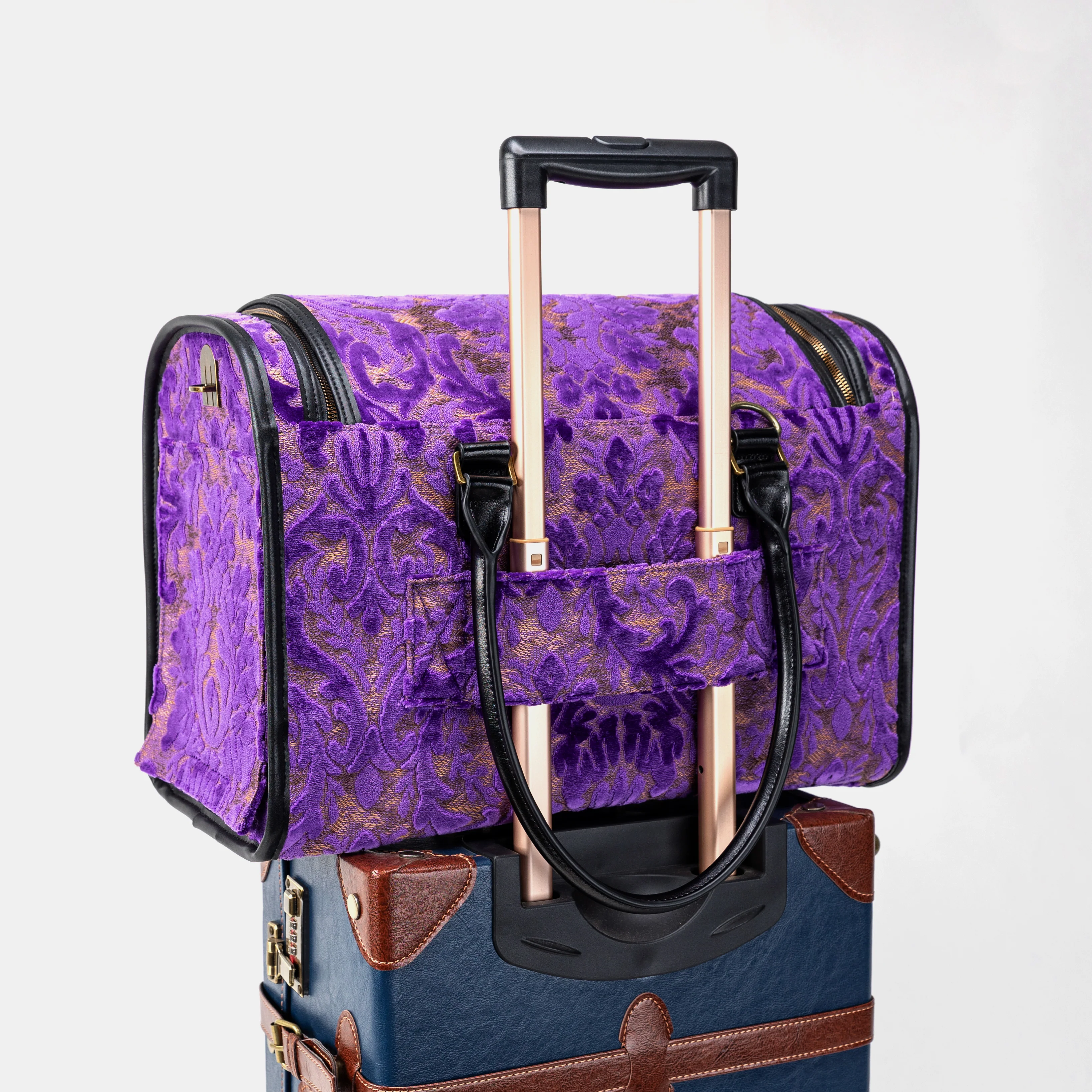 Travel Dog Carrier Bag Burnout Velvet Purple - Image 10