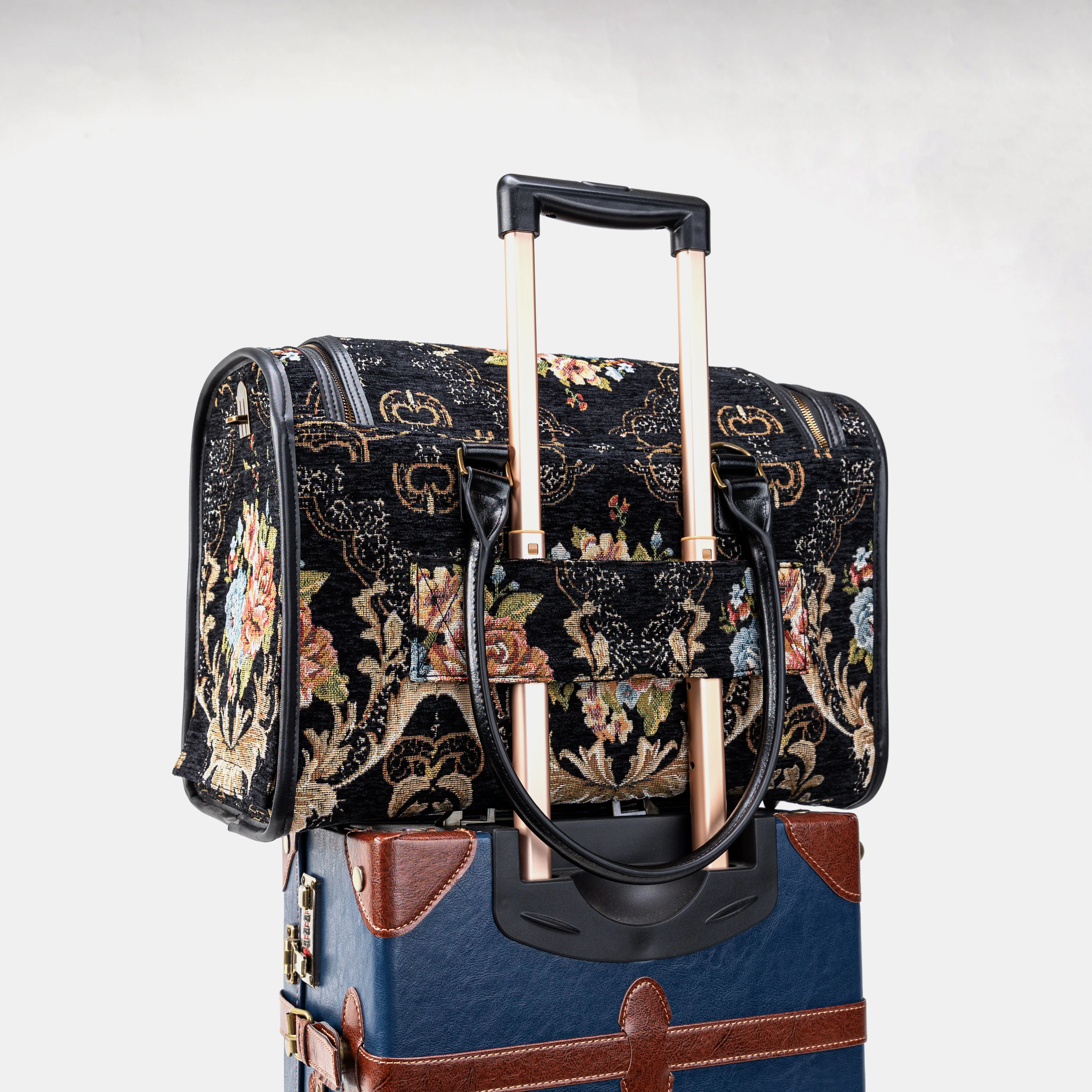 Travel Dog Carrier Bag Floral Black - Image 12