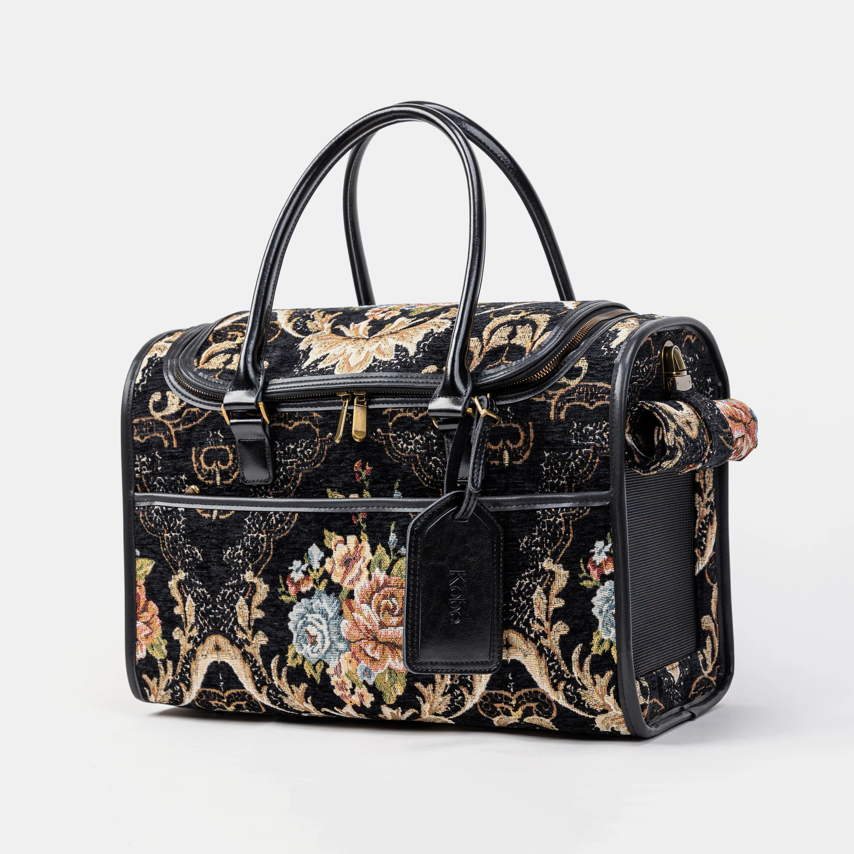 Travel Dog Carrier Bag Floral Black - Image 2