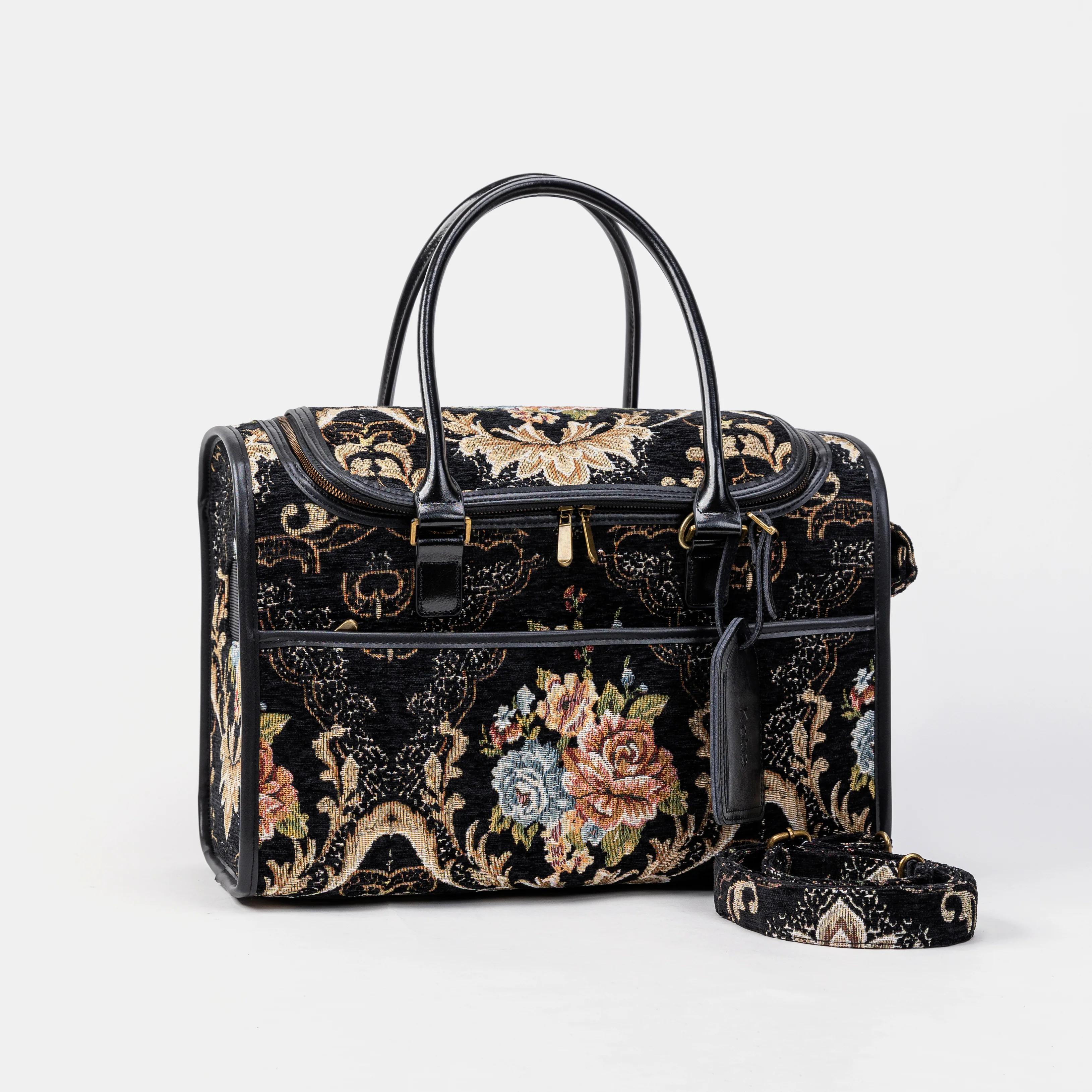 Travel Dog Carrier Bag Floral Black - Image 3