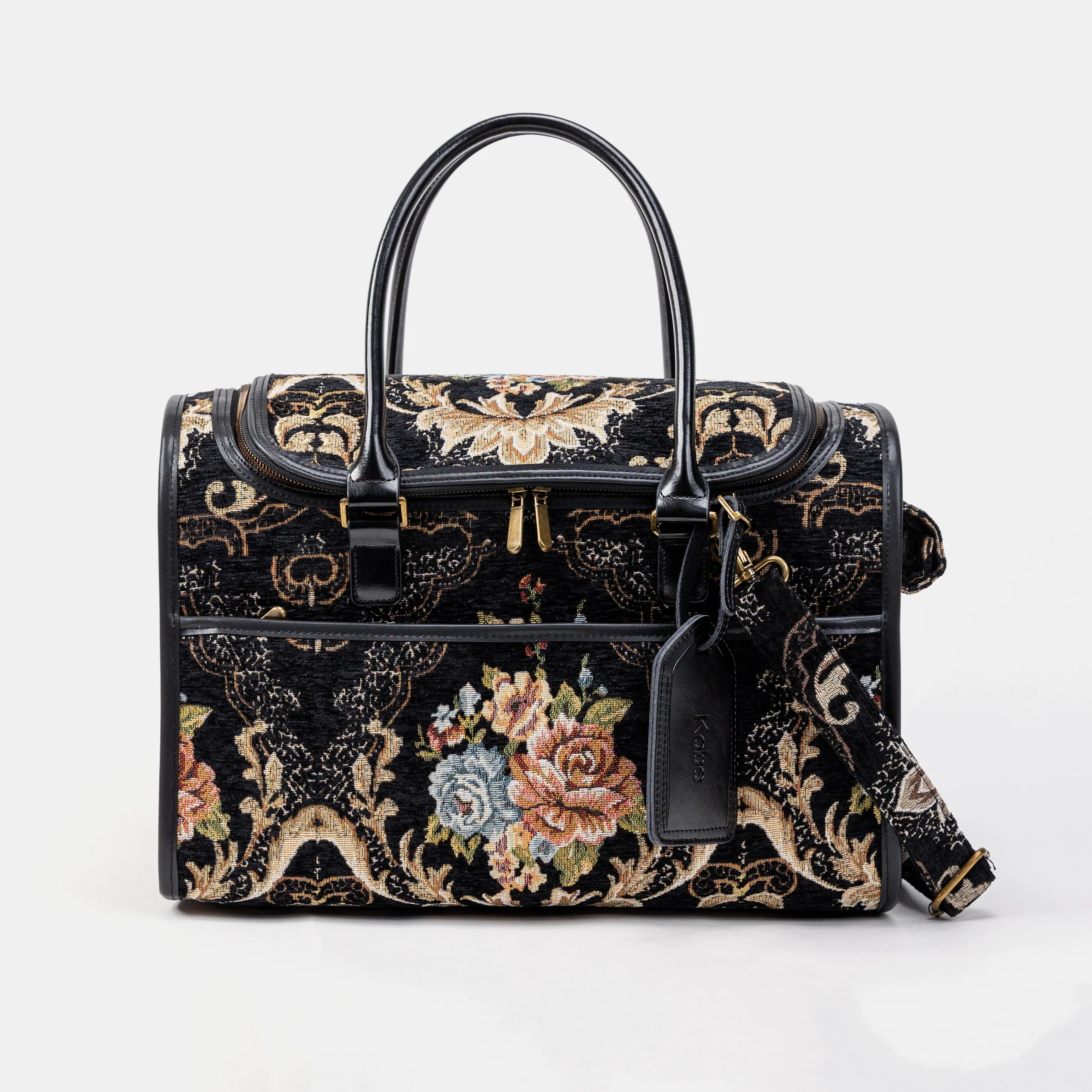 Travel Dog Carrier Bag Floral Black - Image 4