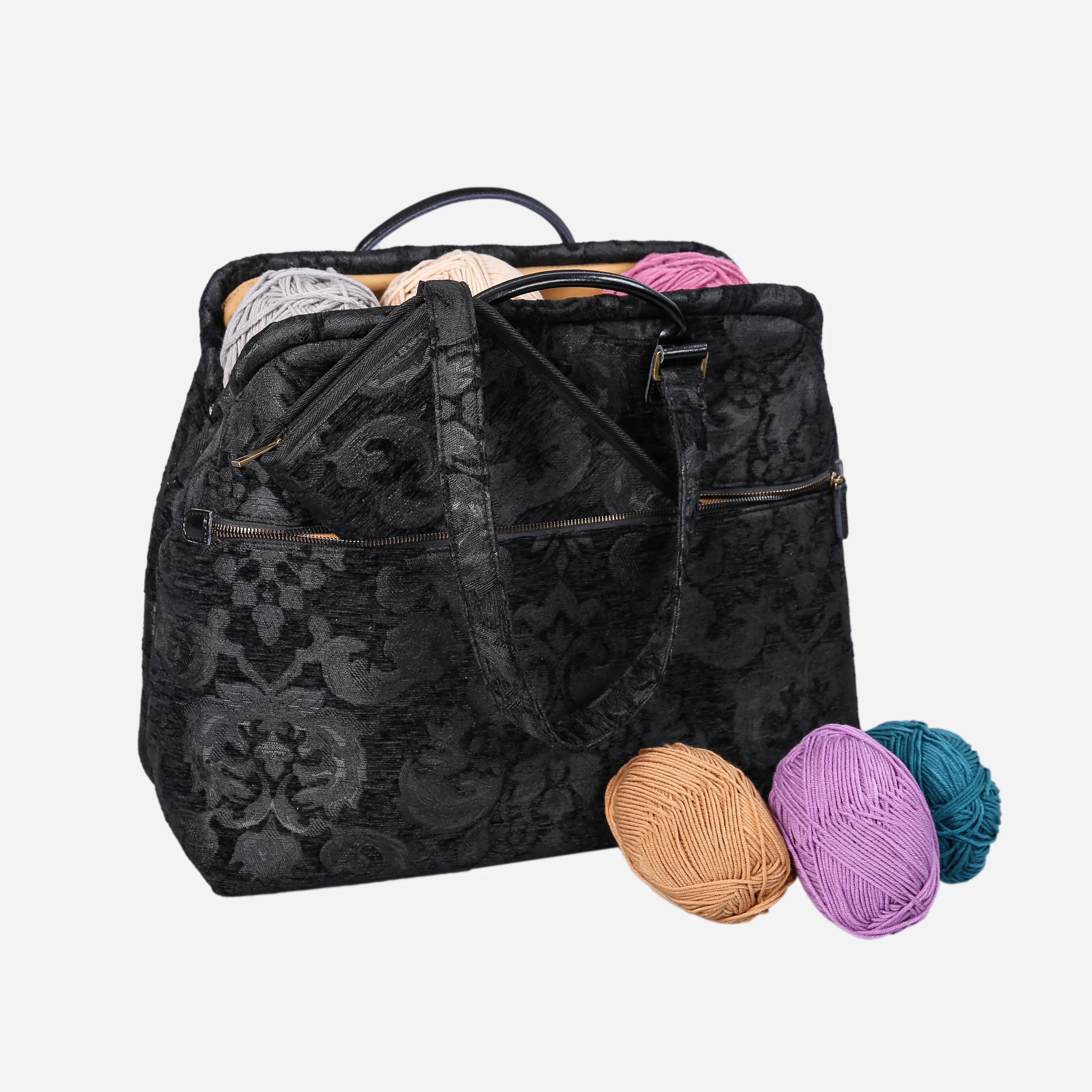 Victorian Blossom Black/Black Knitting Project Bag - Image 3