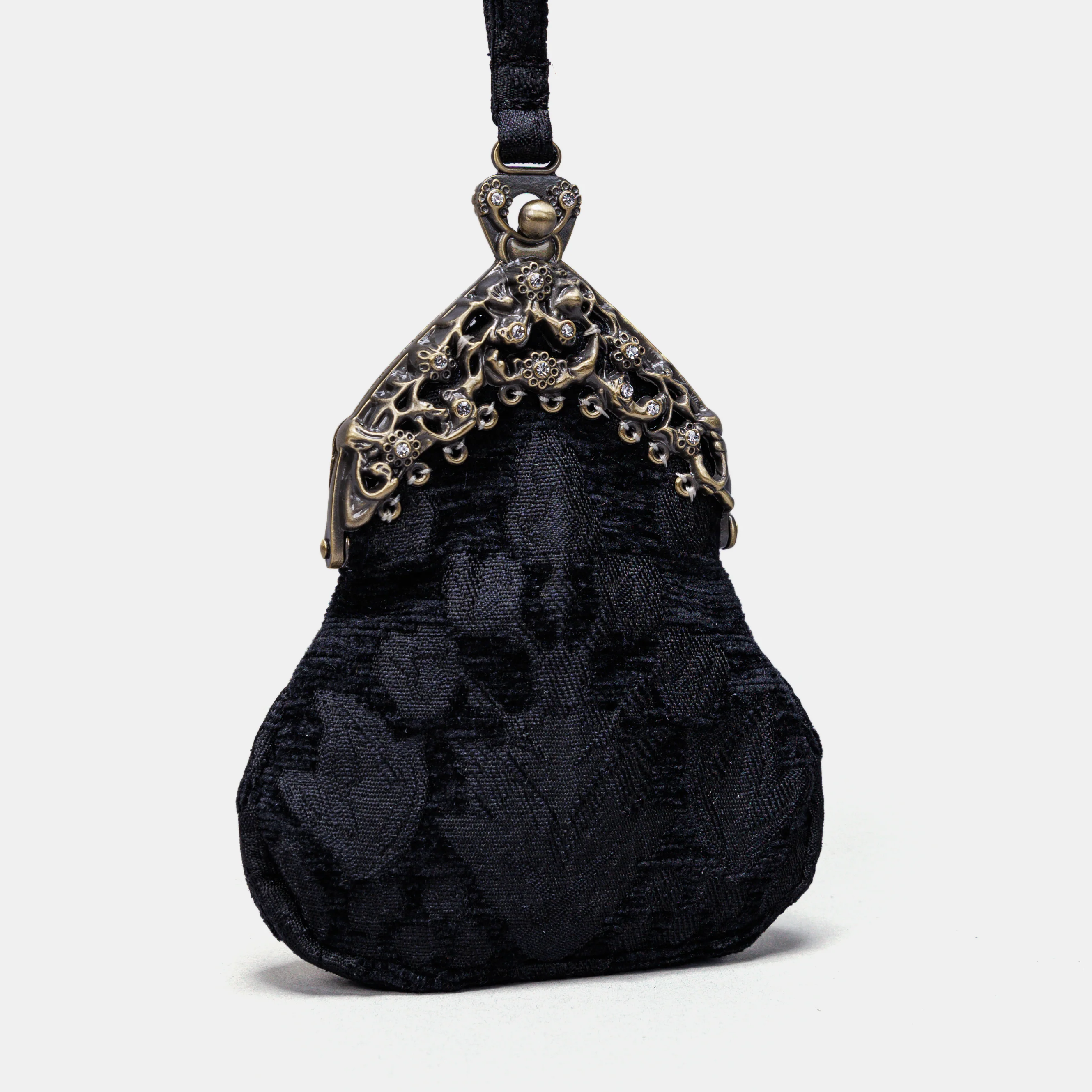 Victorian Blossom Black/Black Chatelaine Purse Wristlet Bag