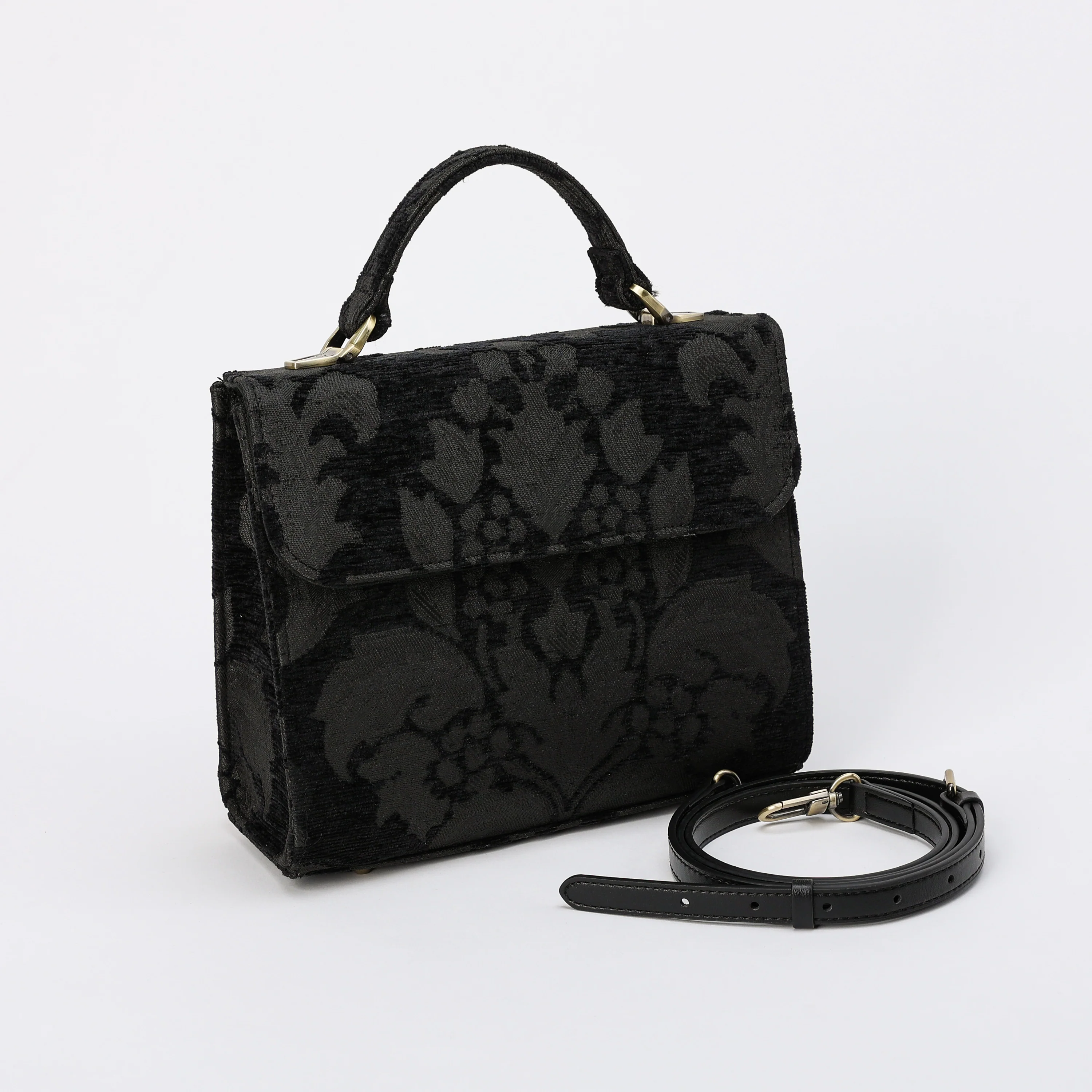 Victorian Blossom Black/Black Flap Satchel - Image 2