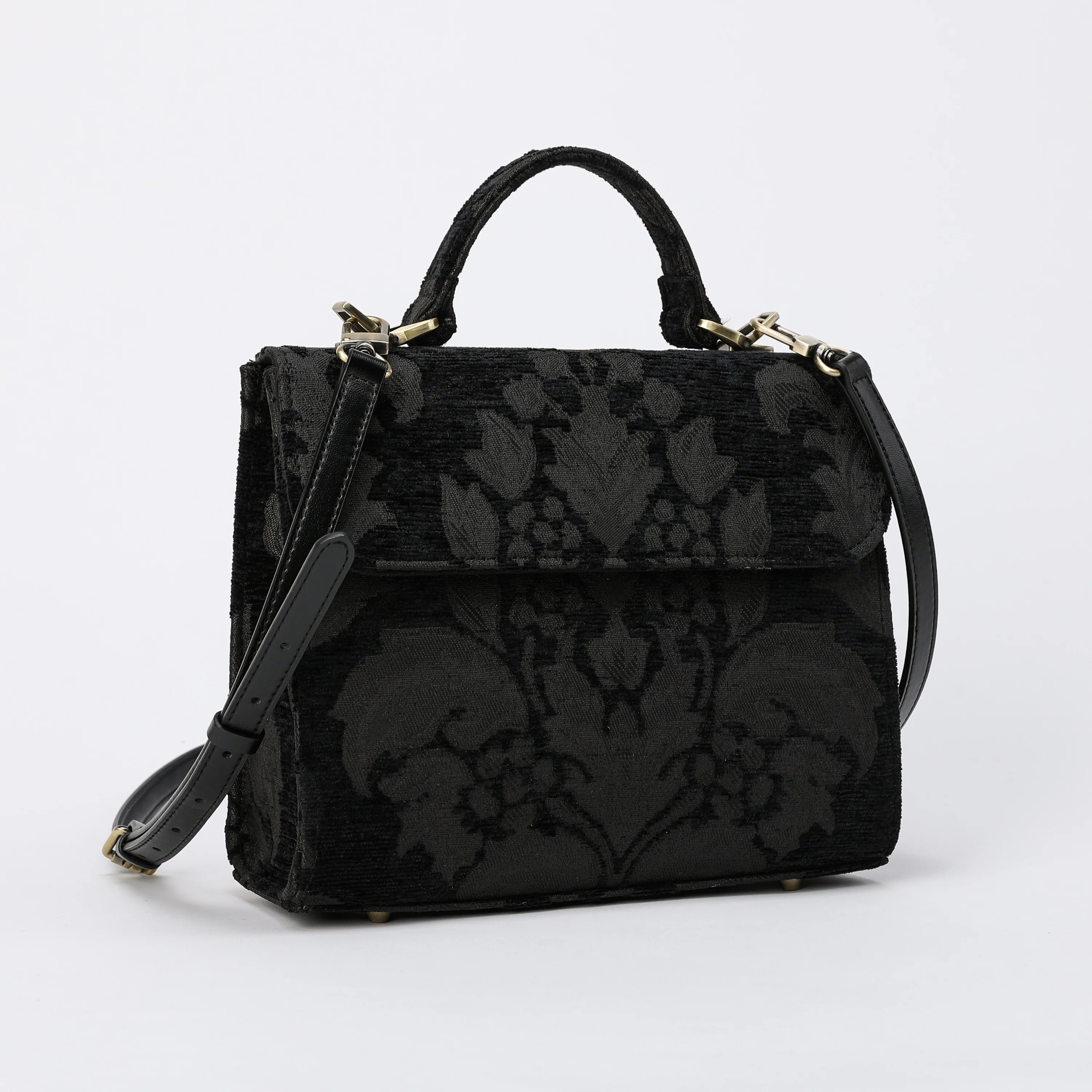 Victorian Blossom Black/Black Flap Satchel - Image 3