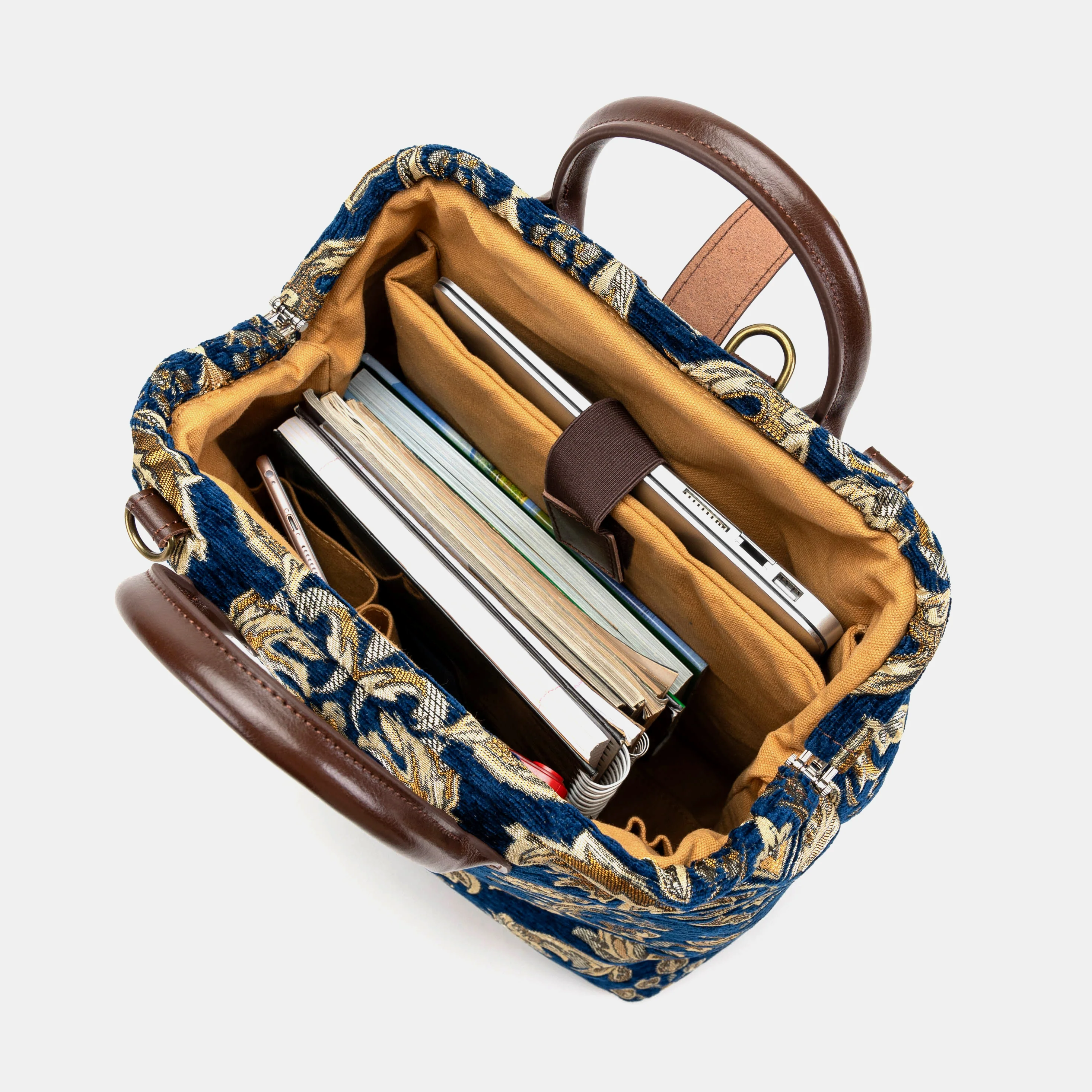 Victorian Blossom Blue/Gold Carpet Laptop Backpack - Image 8