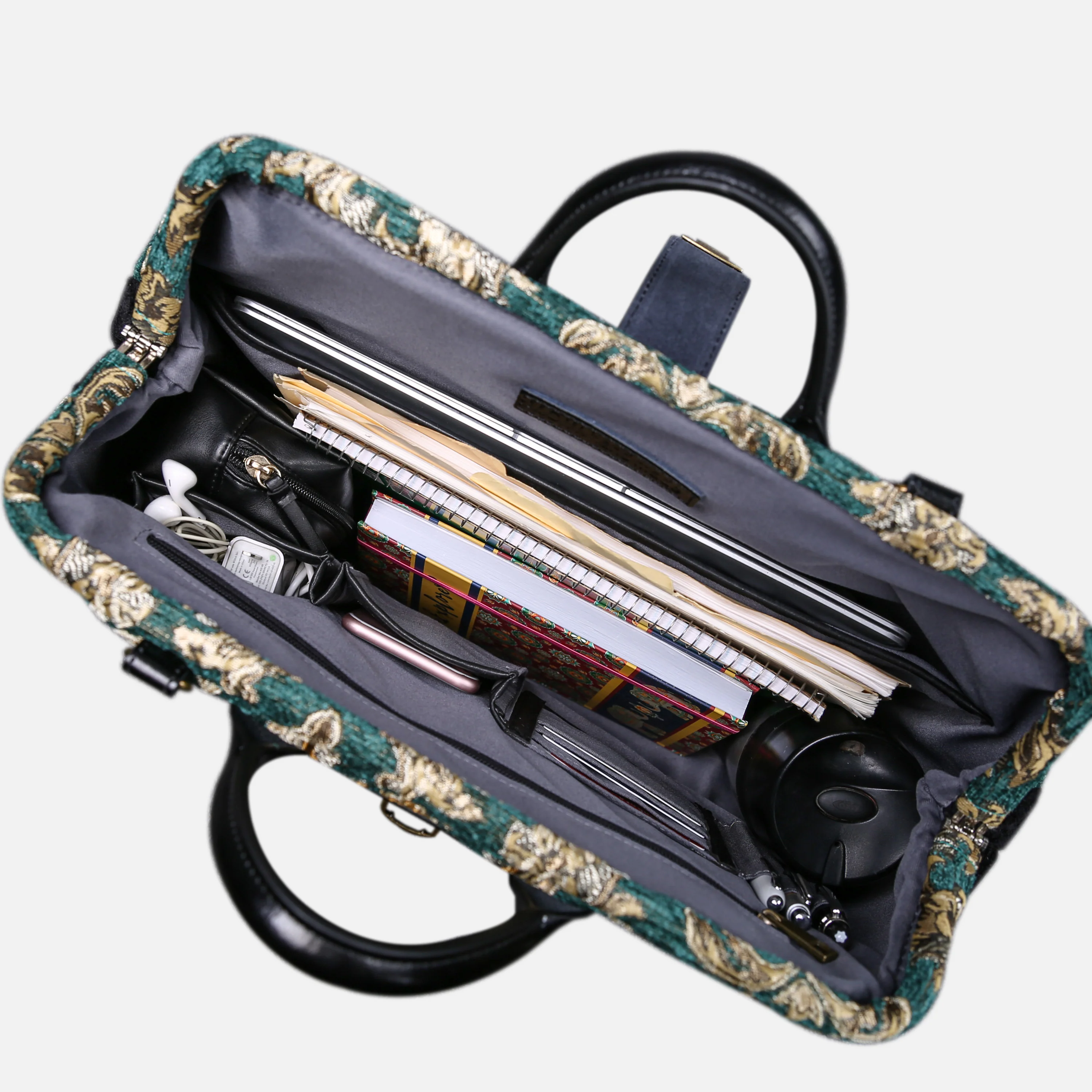 Victorian Blossom Green Laptop Work Bag - Image 5