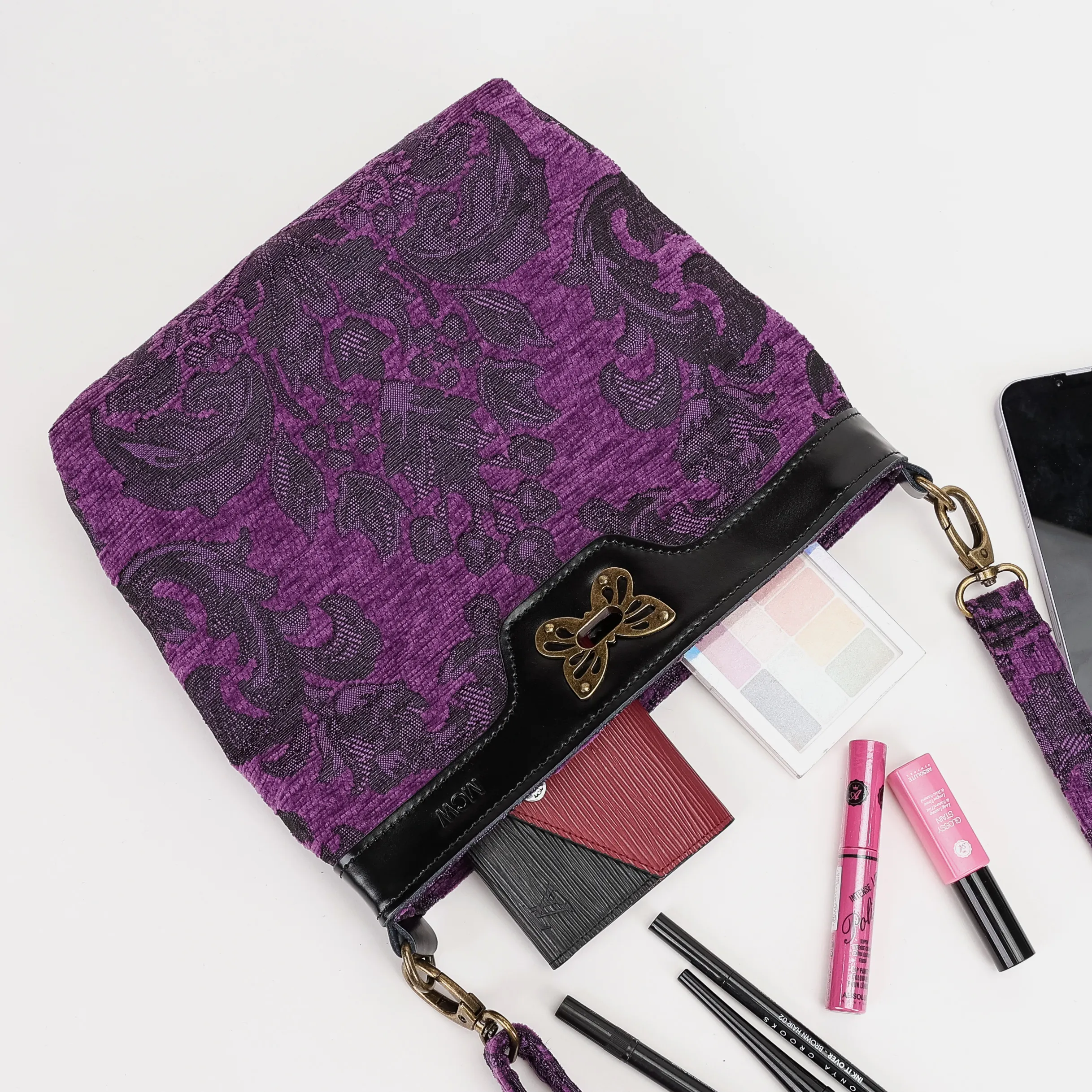 Victorian Blossom Purple Butterfly Crossbody Bag - Image 7
