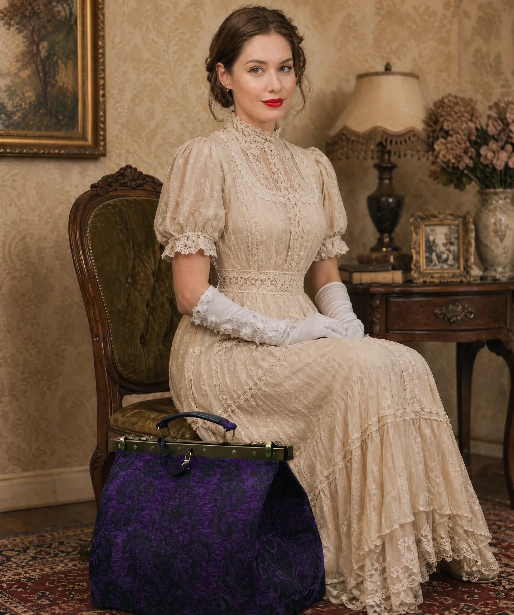 Victorian Blossom Purple Celine Carpet Gladstone Bag