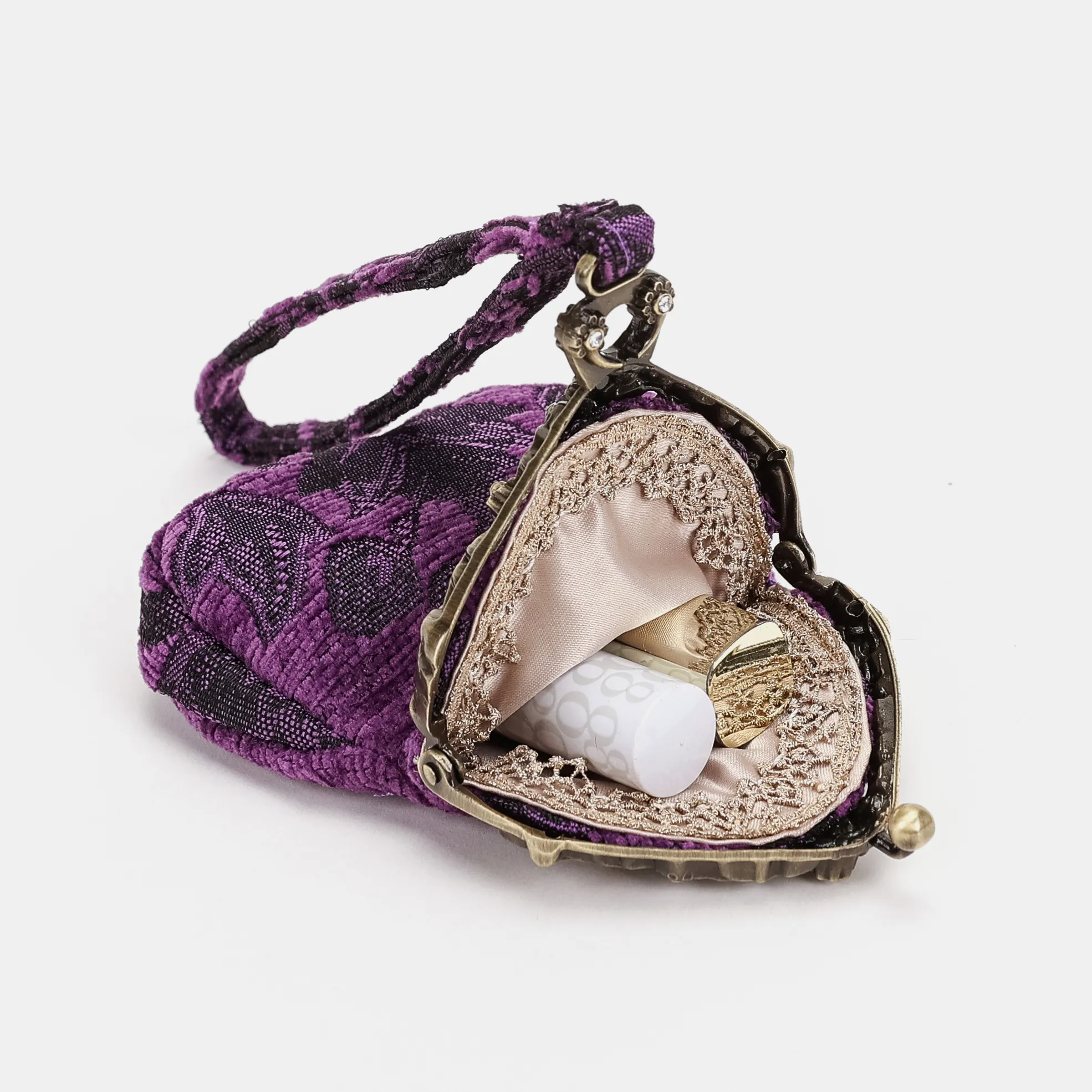 Victorian Blossom Purple Chatelaine Purse Wristlet Bag - Image 3
