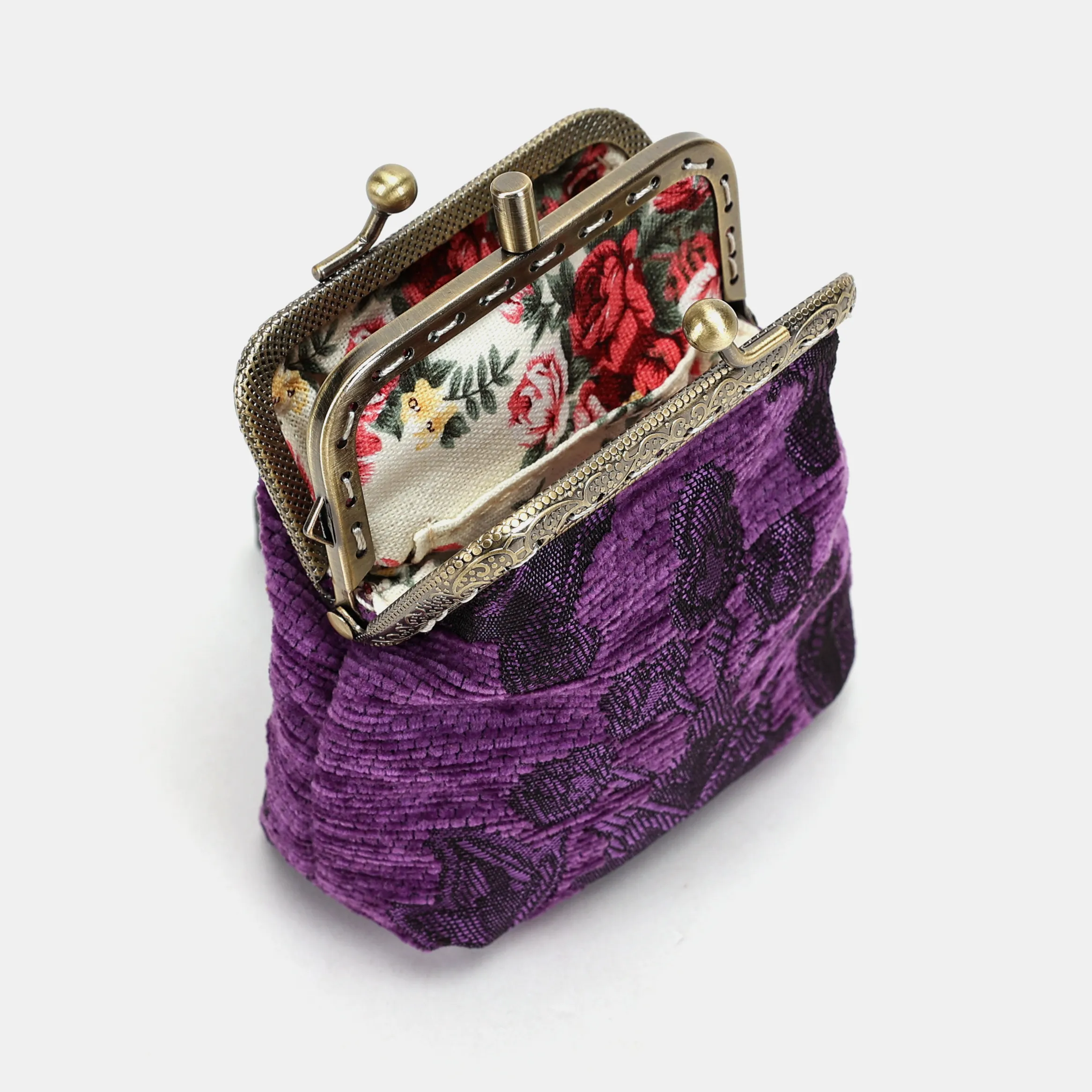 Victorian Blossom Purple Double Kiss Clasp Coin Purse - Image 3
