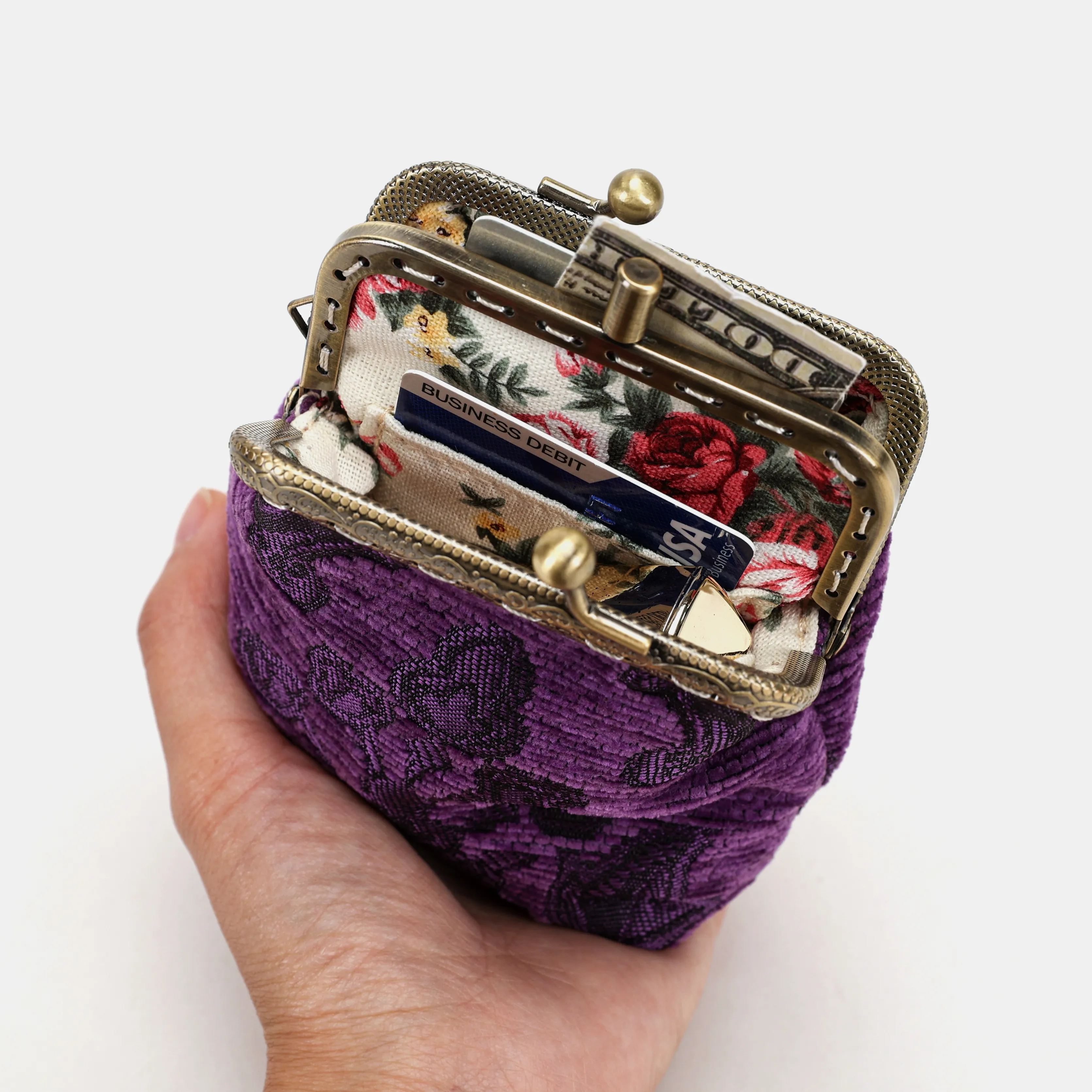 Victorian Blossom Purple Double Kiss Clasp Coin Purse - Image 4