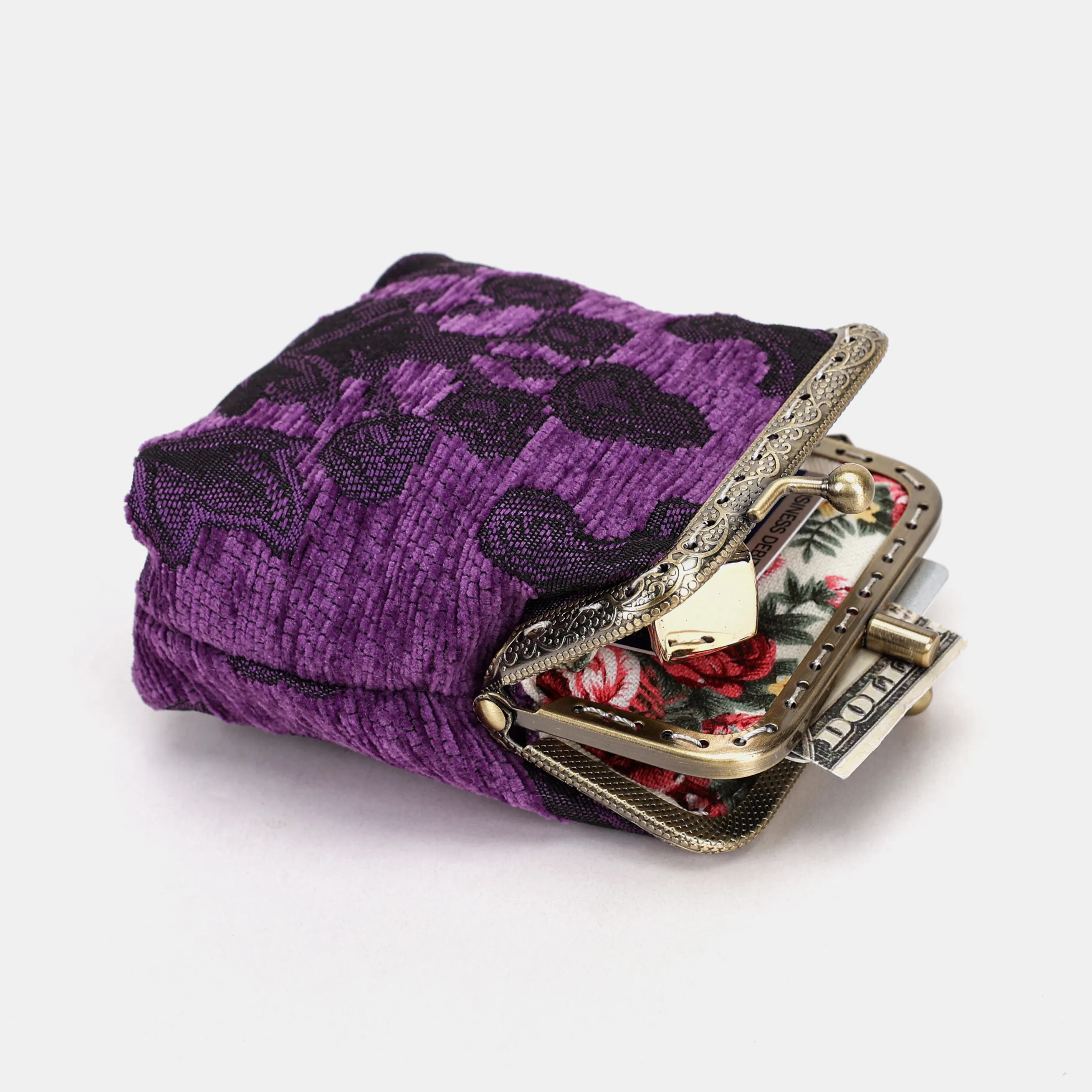 Victorian Blossom Purple Double Kiss Clasp Coin Purse - Image 6