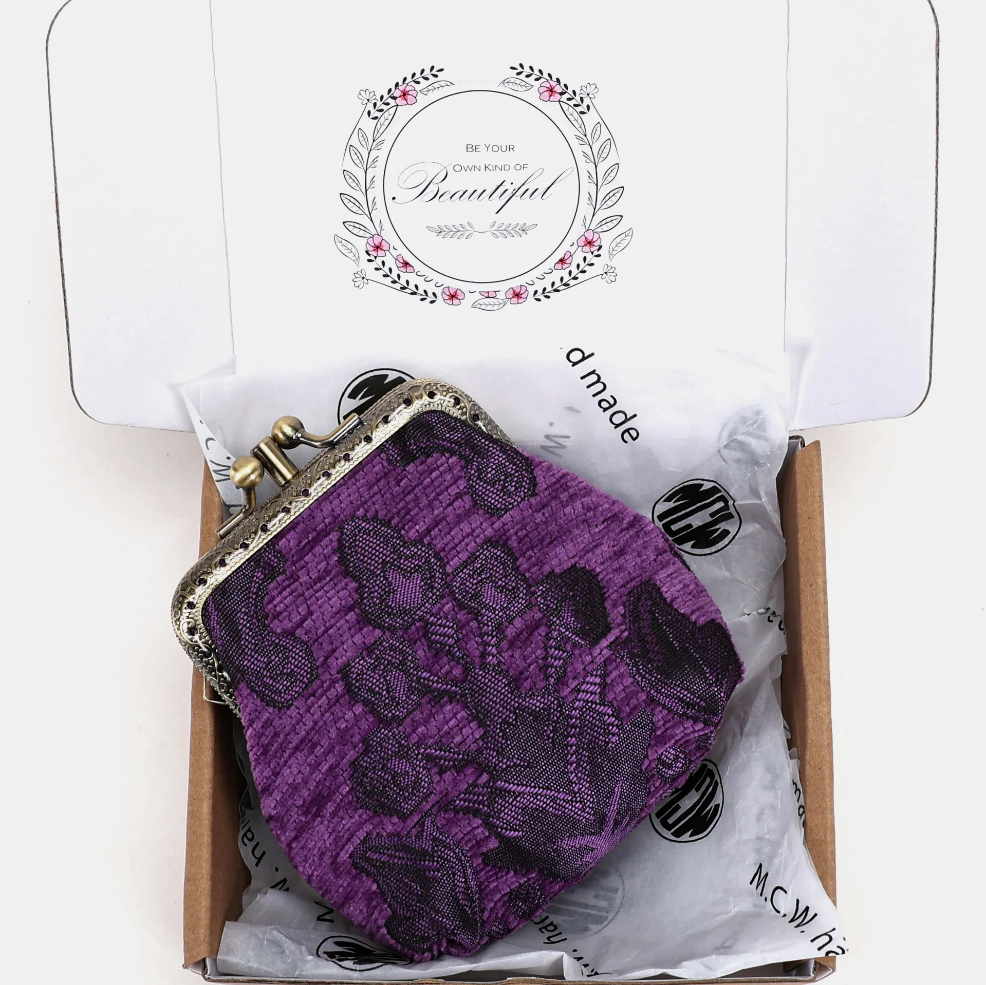Victorian Blossom Purple Double Kiss Clasp Coin Purse - Image 7