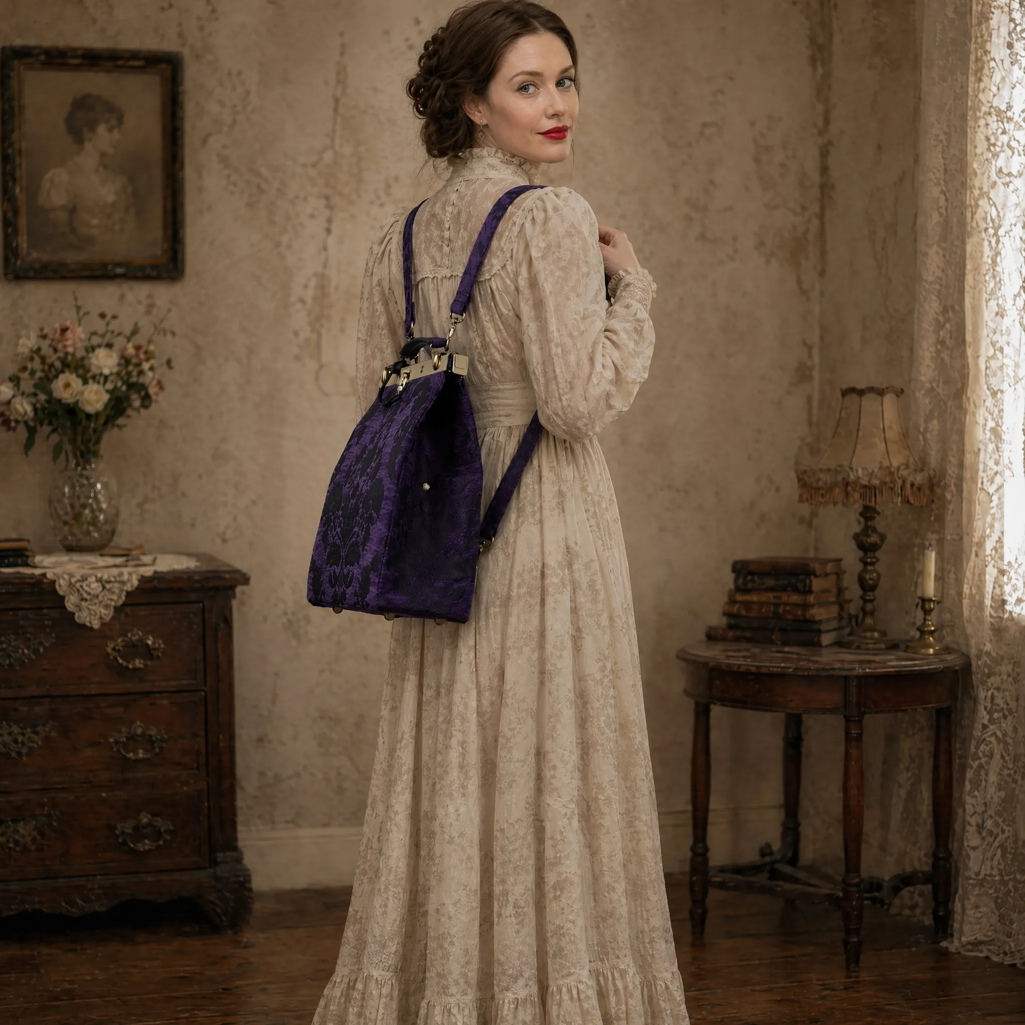 Victorian Blossom Purple Helena Carpet Backpack Gladstone Bag