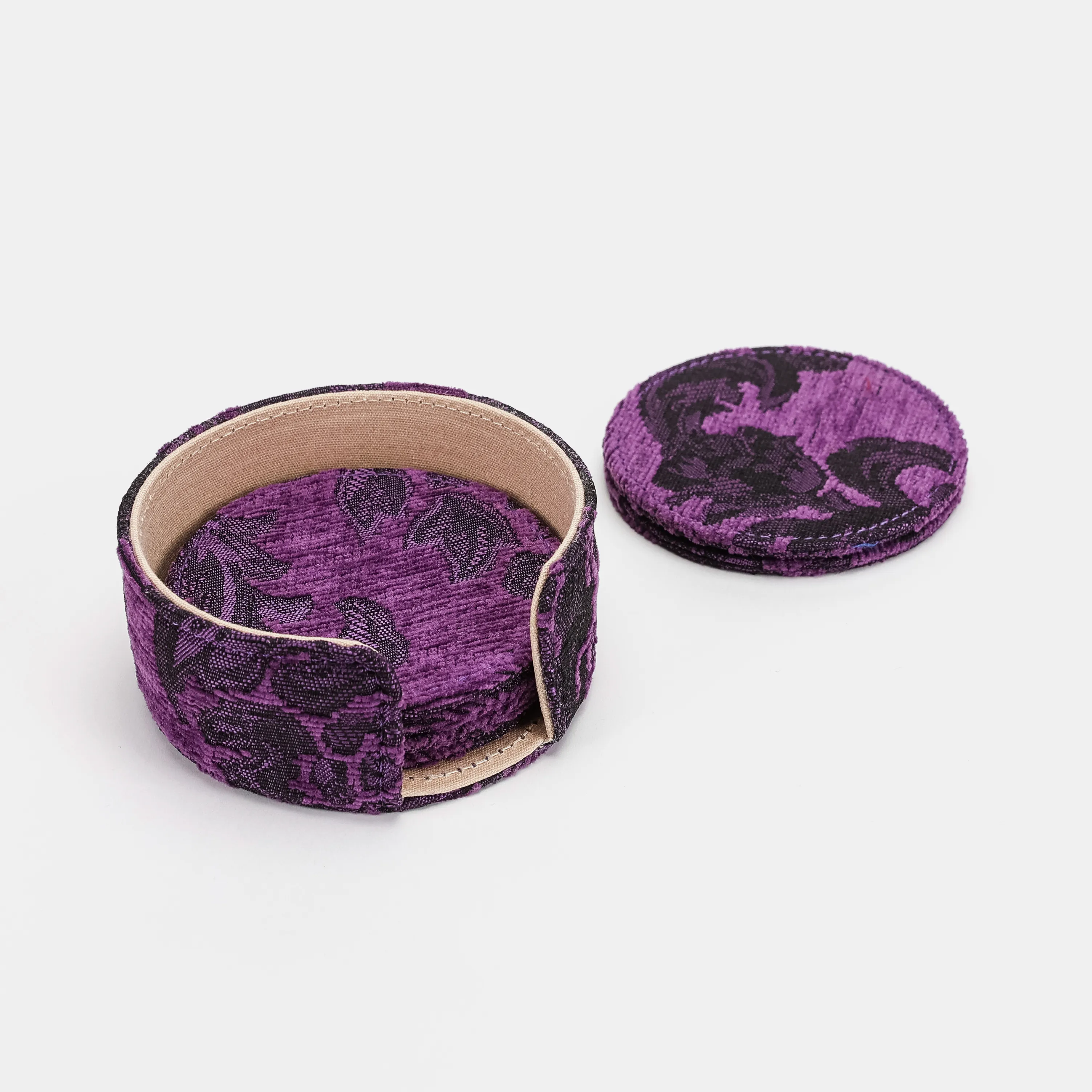 Victorian Blossom Purple Round Coaster Set with Holder - Image 6