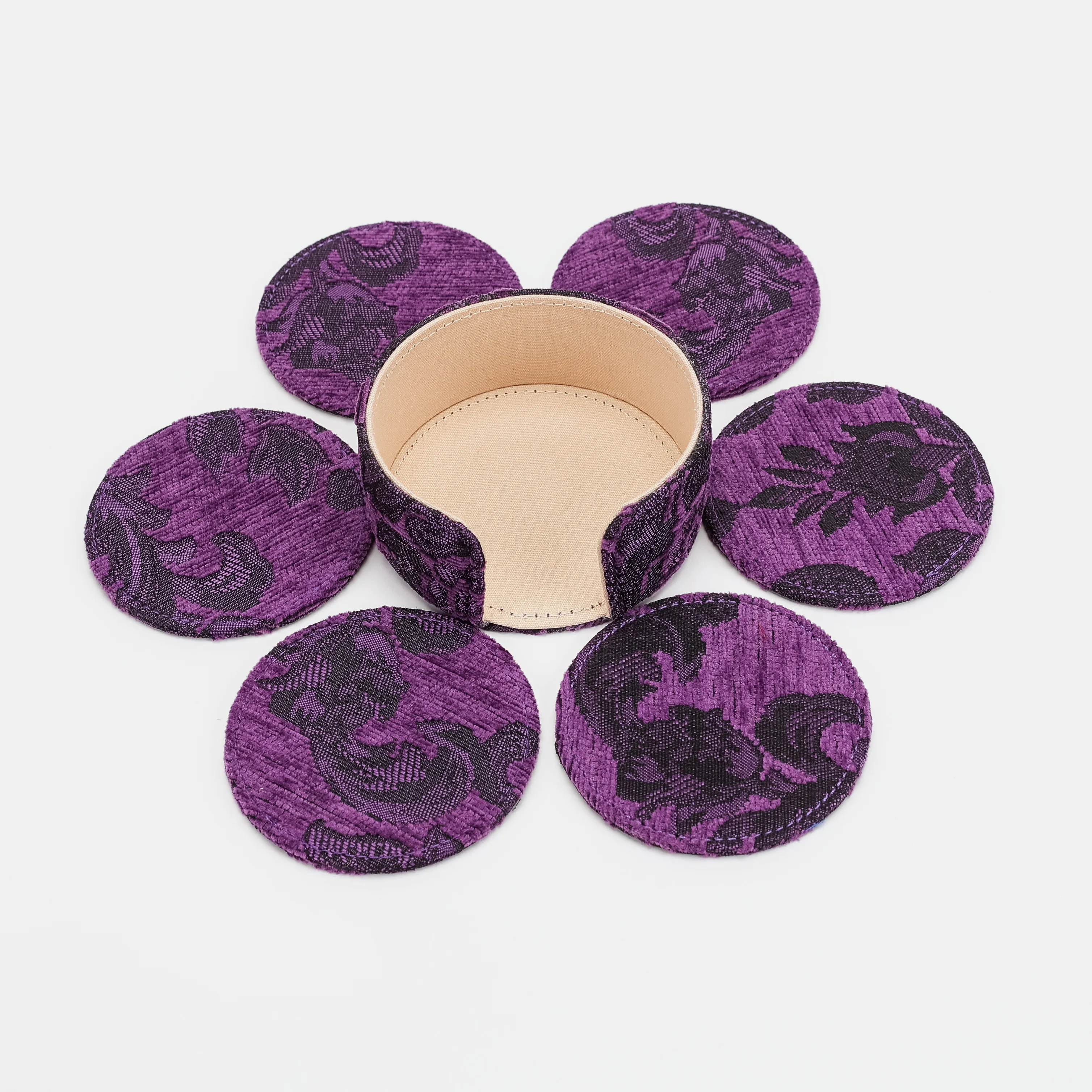 Victorian Blossom Purple Round Coaster Set with Holder - Image 7