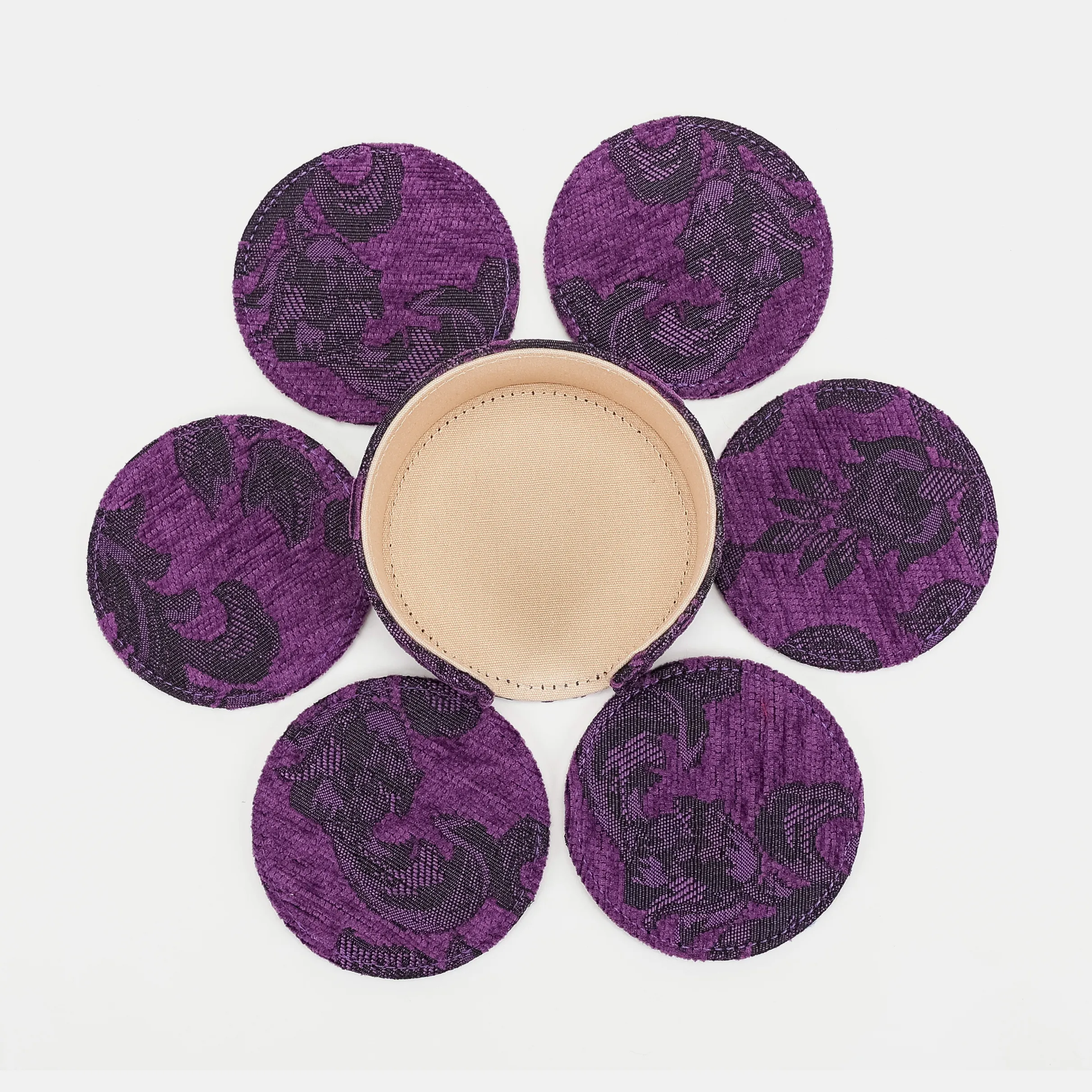 Victorian Blossom Purple Round Coaster Set with Holder - Image 8