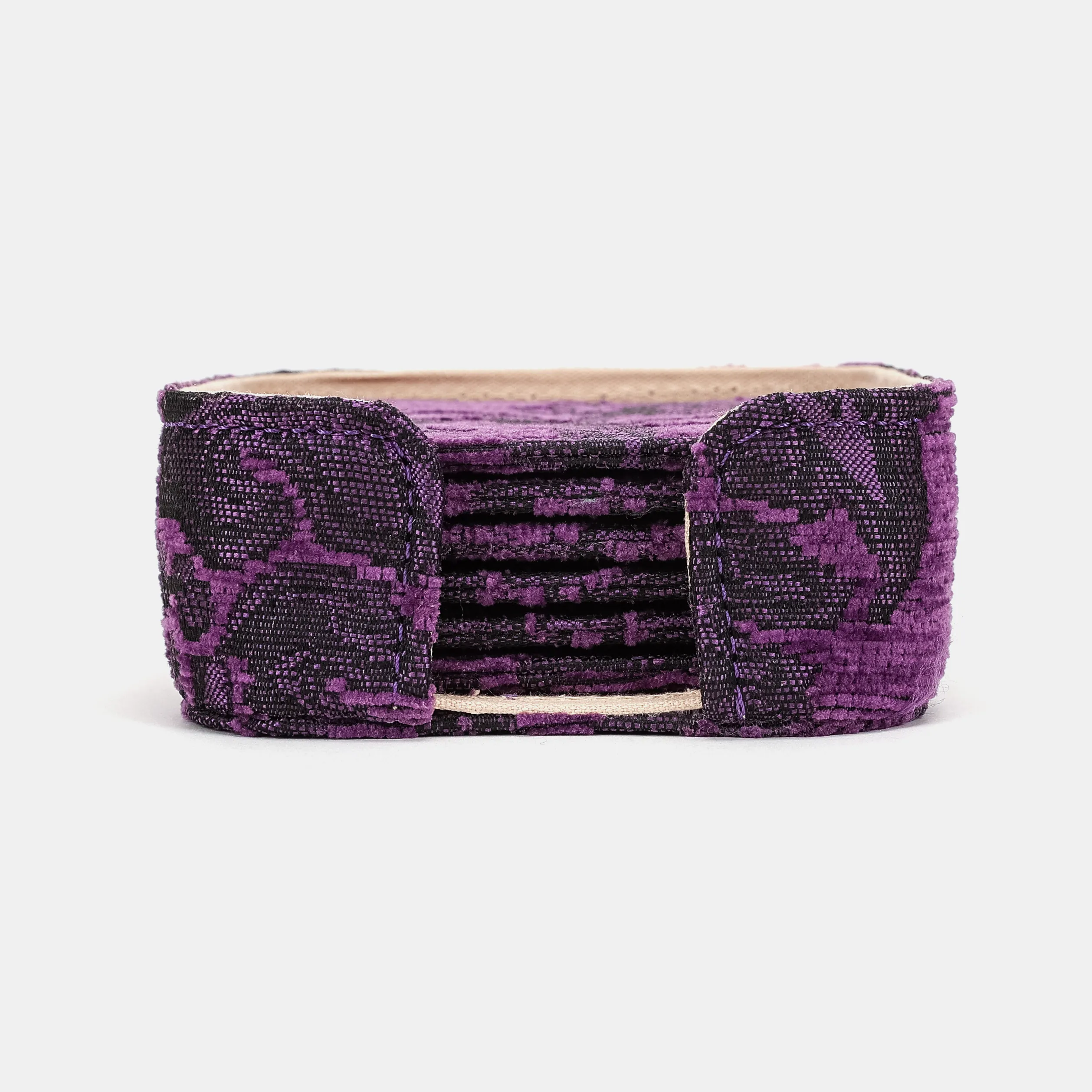 Victorian Blossom Purple Square Coaster Set with Holder - Image 2