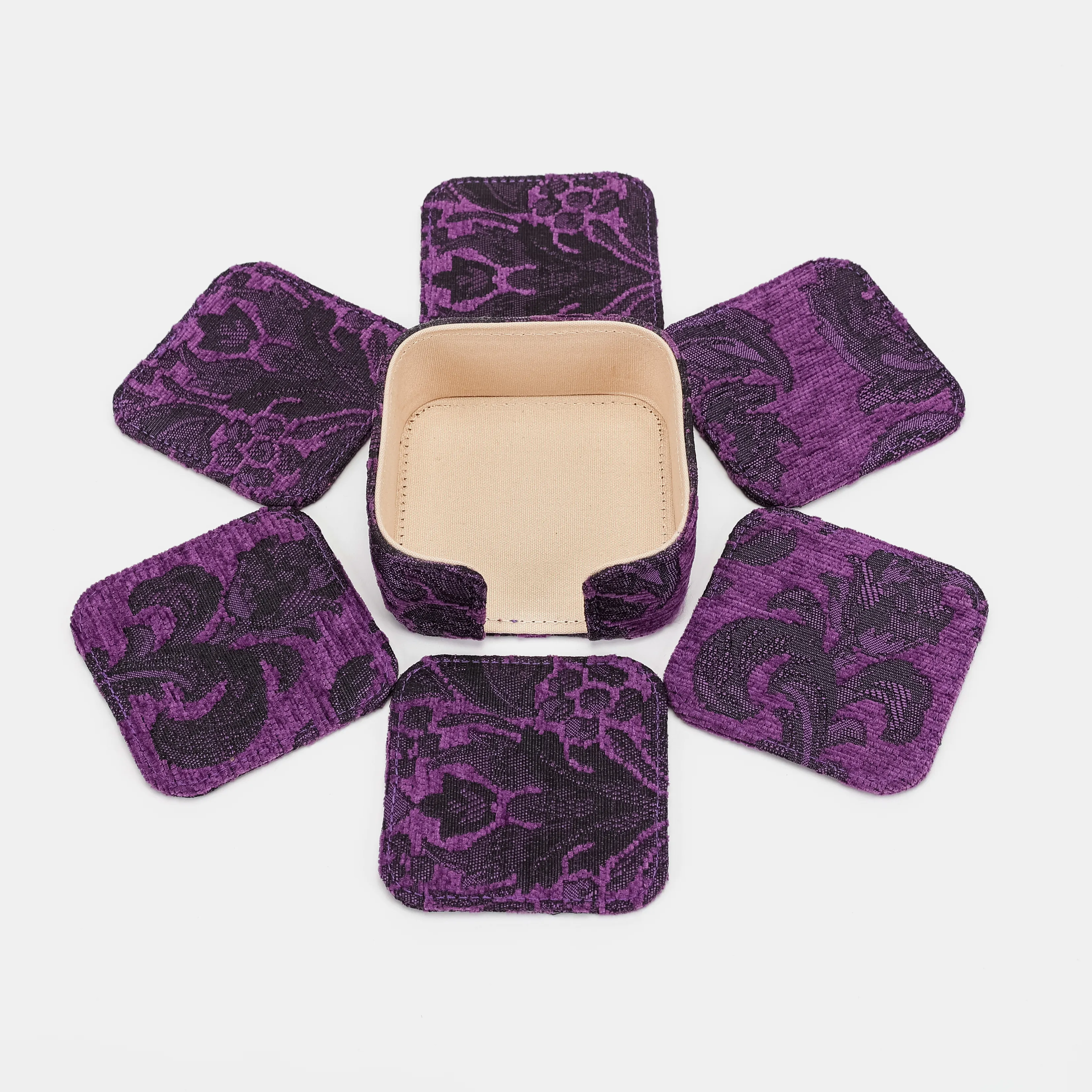 Victorian Blossom Purple Square Coaster Set with Holder - Image 7