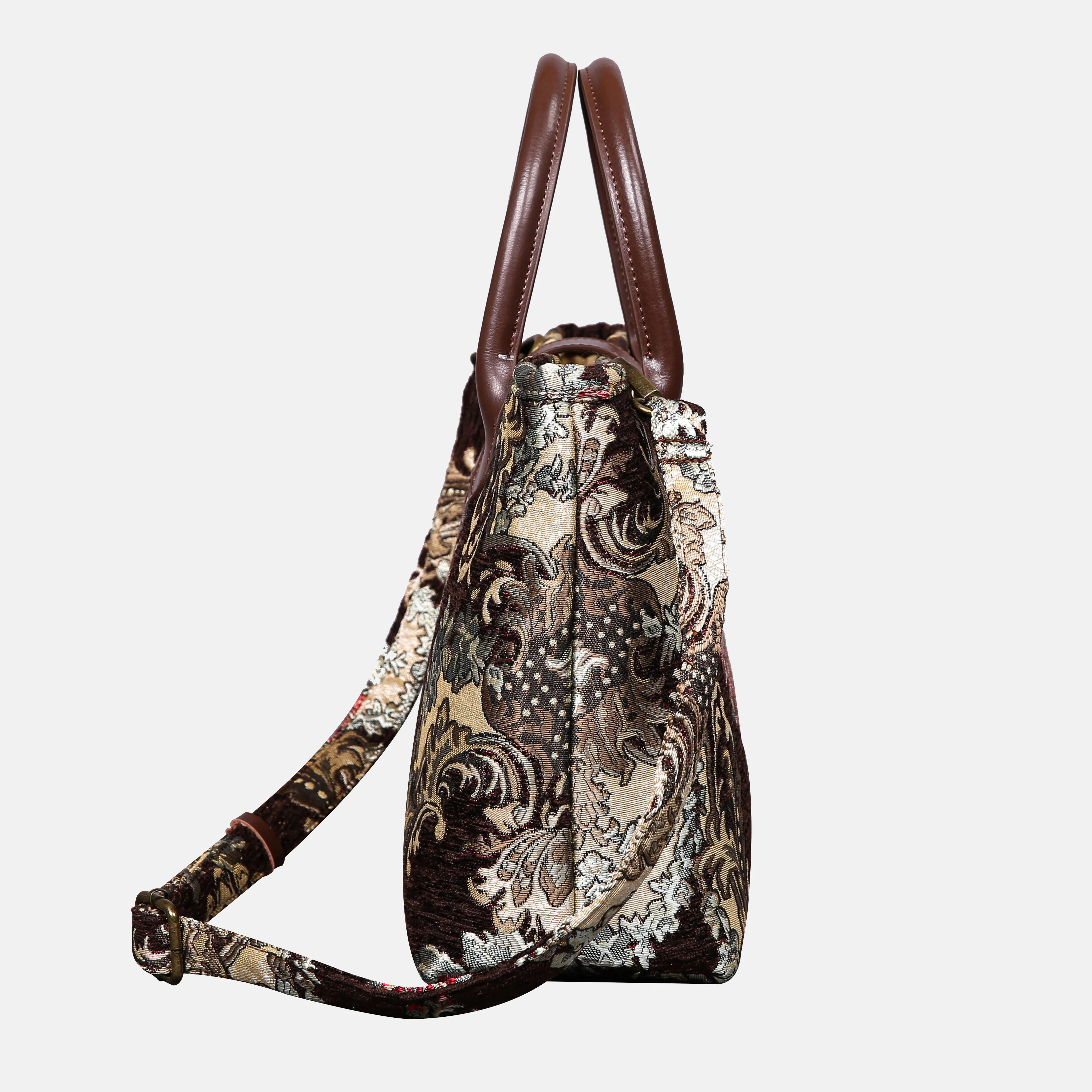 Brocade Brown Tuck Lock Carpet Satchel - Image 3