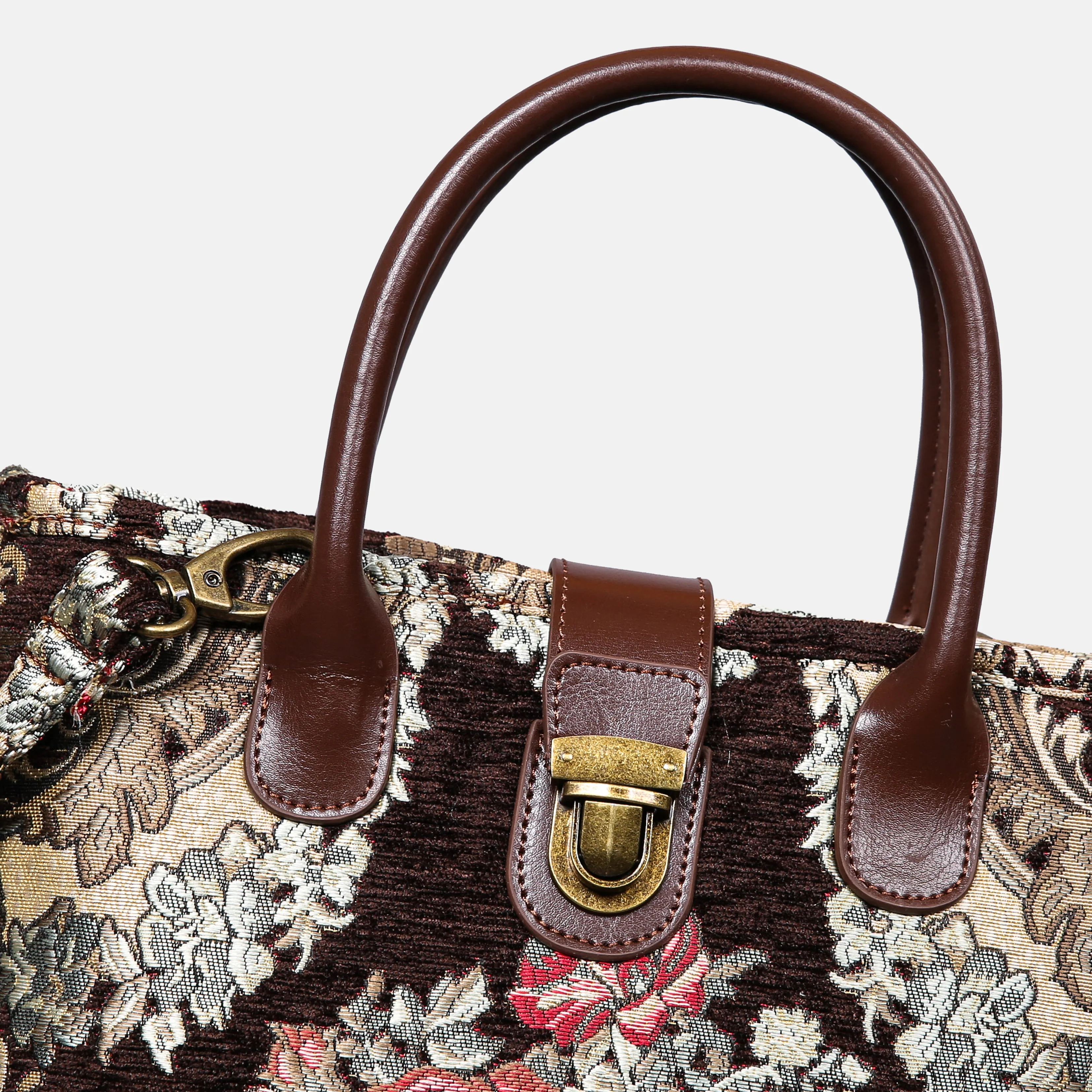 Brocade Brown Tuck Lock Carpet Satchel - Image 4