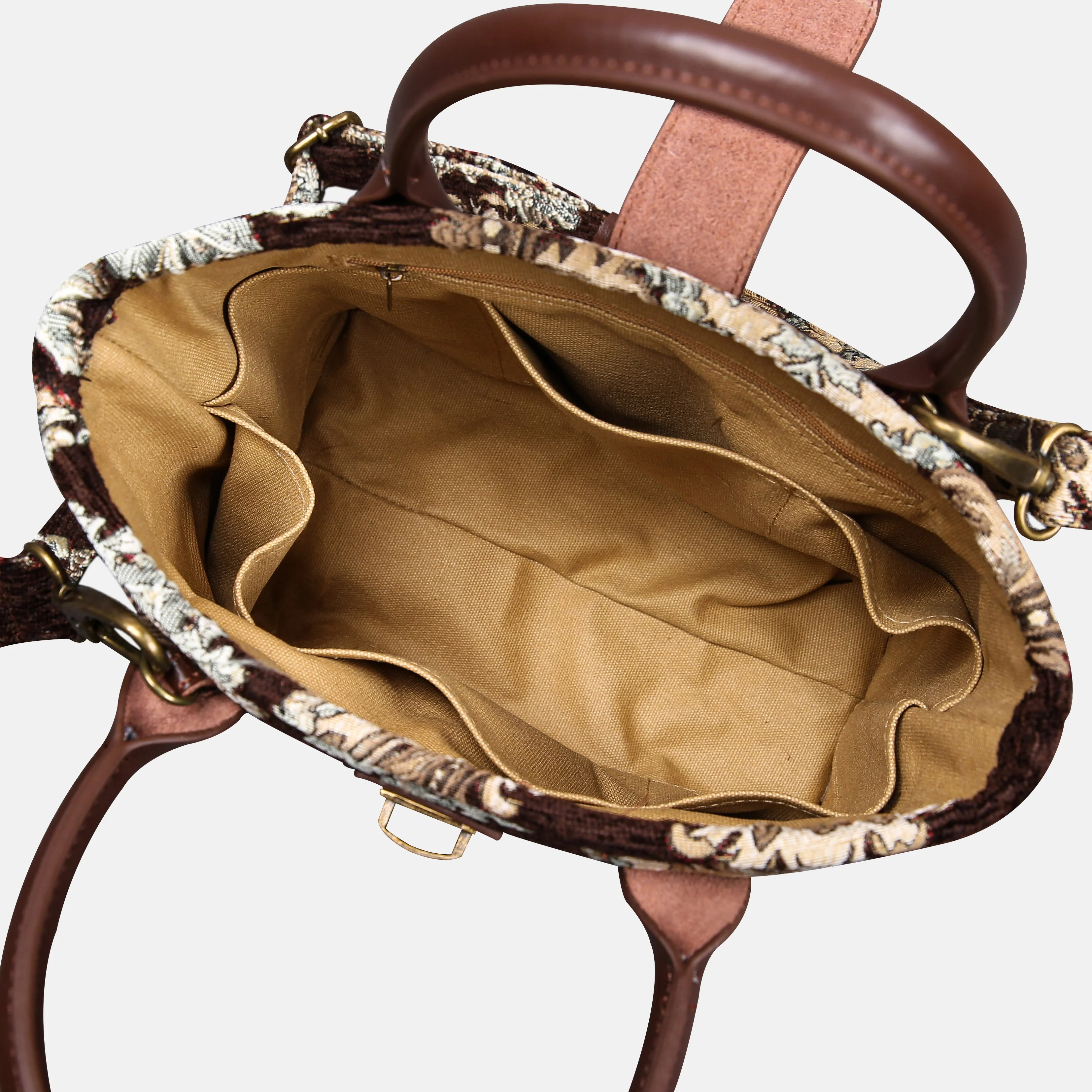 Brocade Brown Tuck Lock Carpet Satchel - Image 6