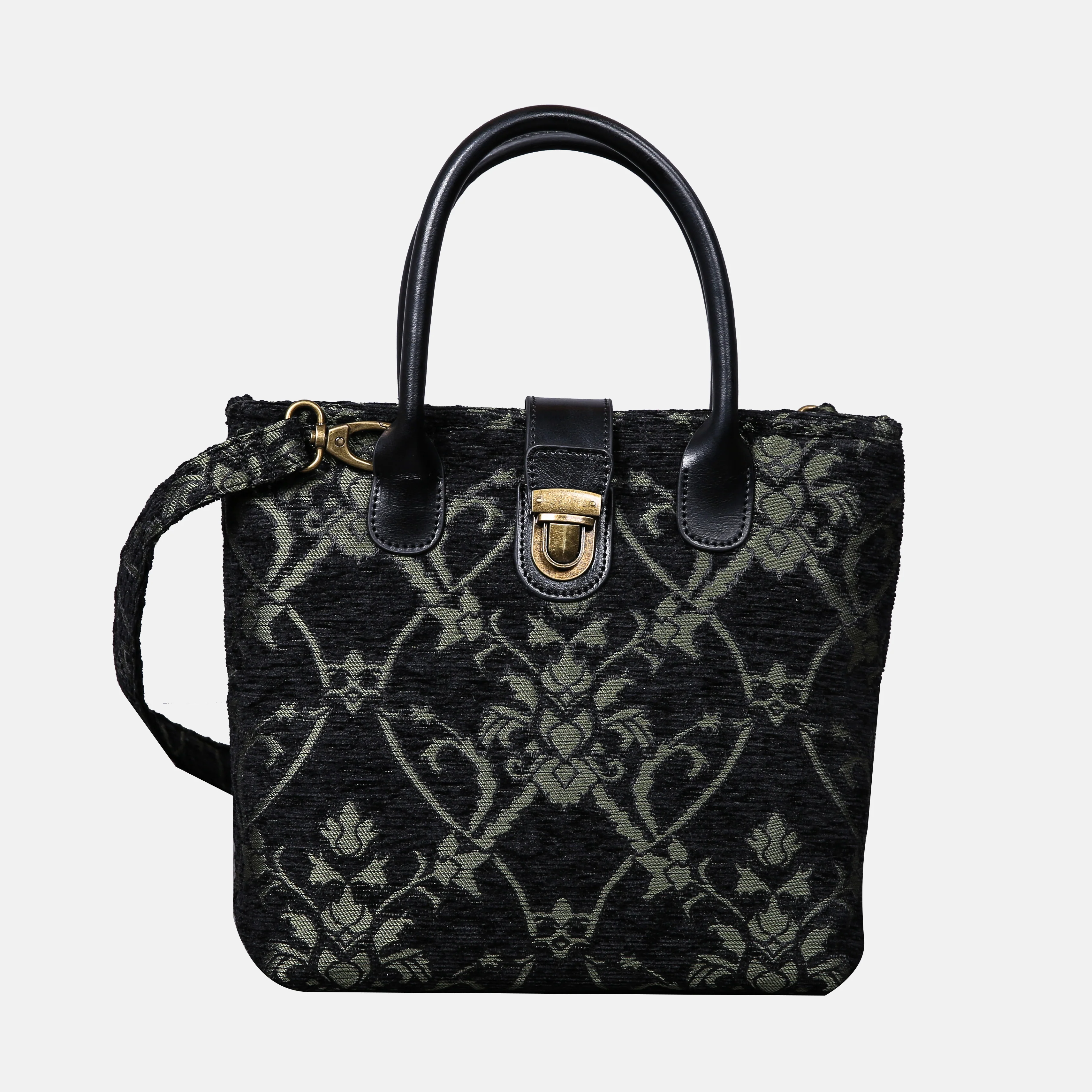 Carnaby Black/Dark Green Tuck Lock Carpet Satchel