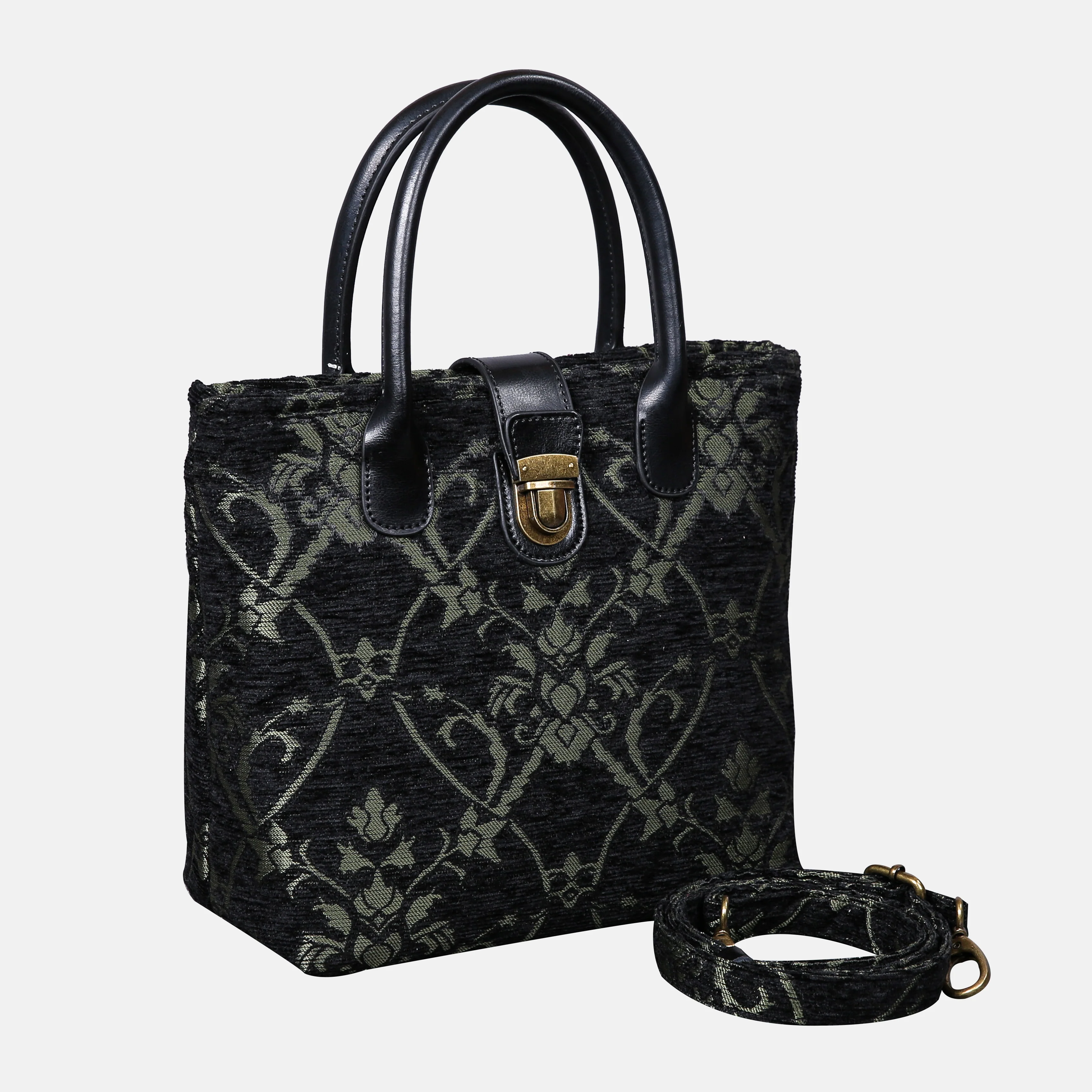 Carnaby Black/Dark Green Tuck Lock Carpet Satchel - Image 2