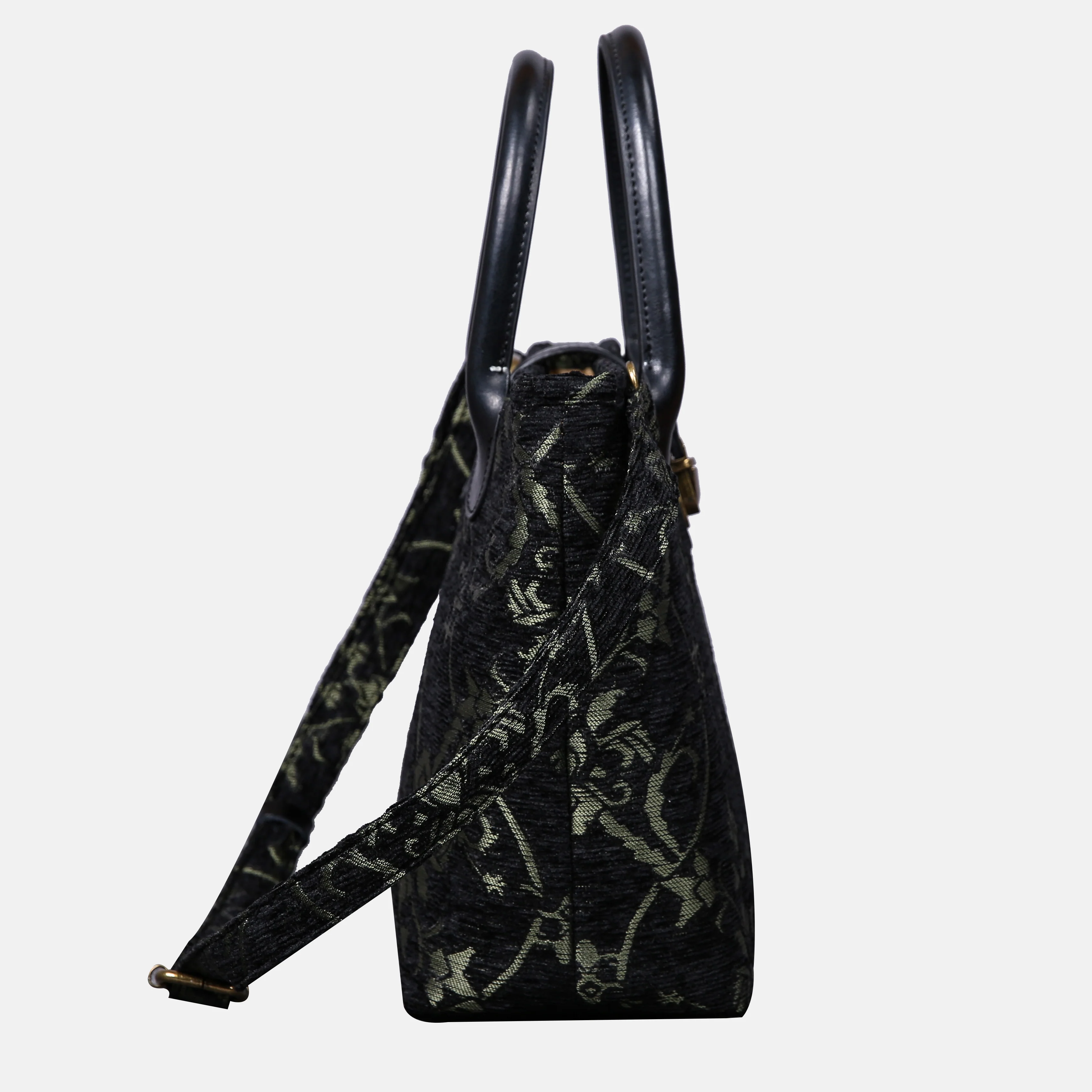 Carnaby Black/Dark Green Tuck Lock Carpet Satchel - Image 3