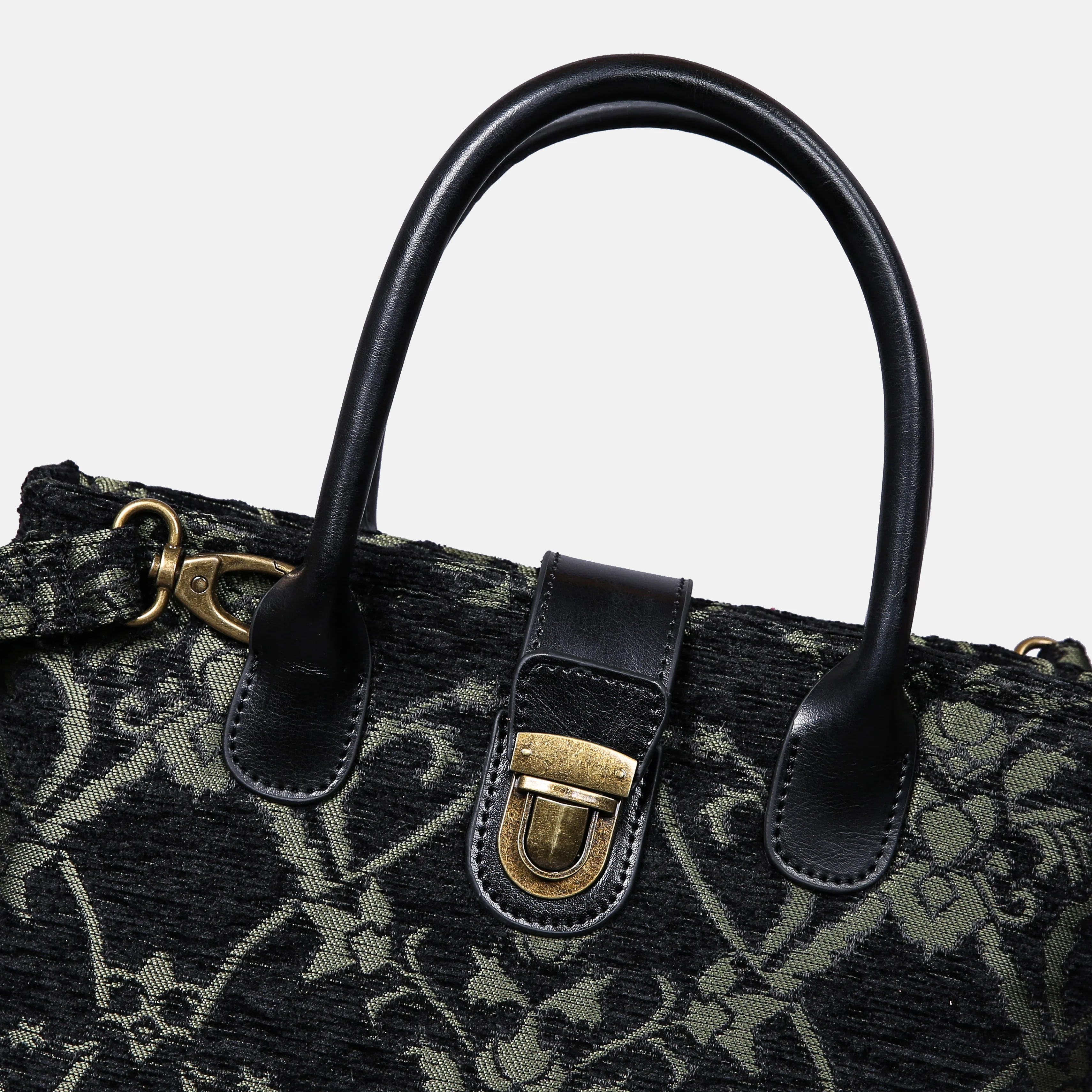 Carnaby Black/Dark Green Tuck Lock Carpet Satchel - Image 4