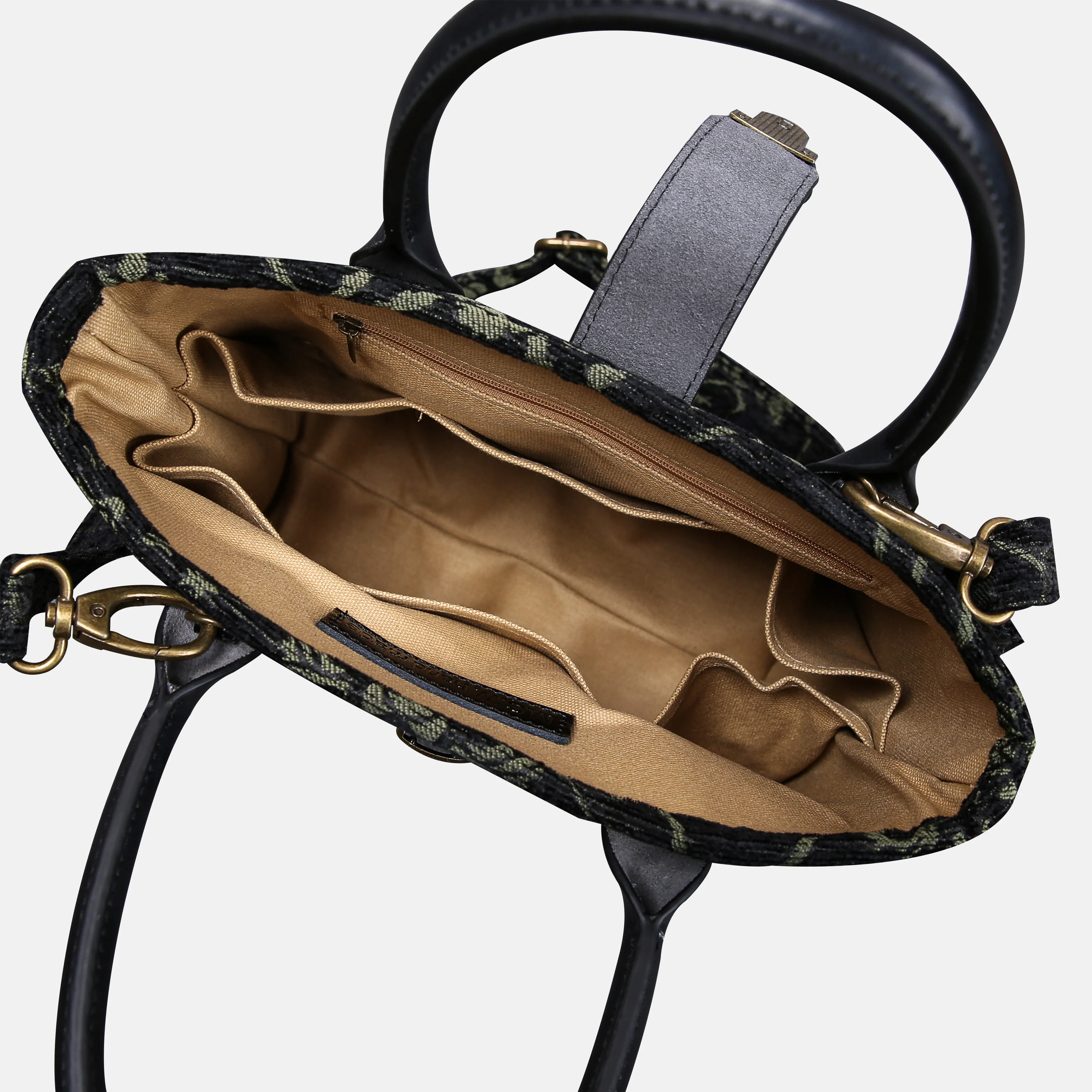 Carnaby Black/Dark Green Tuck Lock Carpet Satchel - Image 6