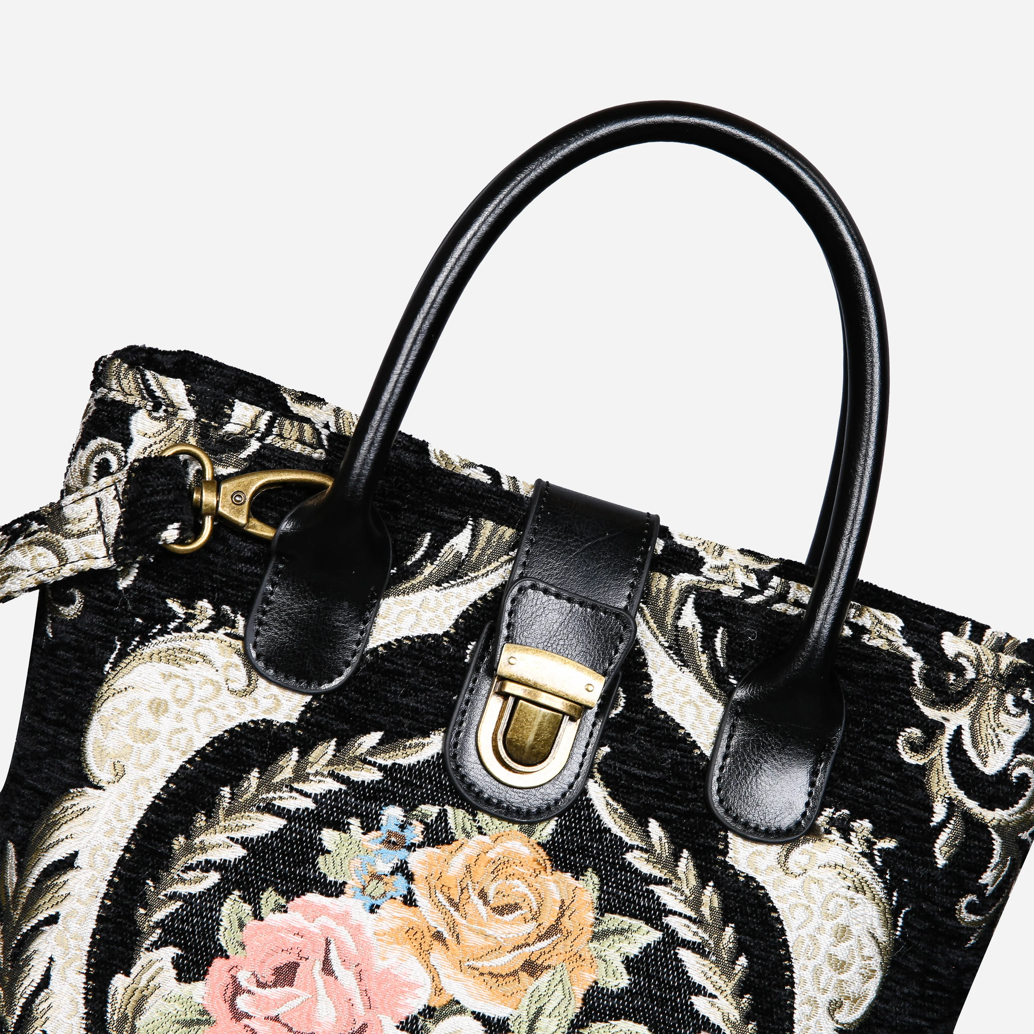 Eternal Elegance Black Tuck Lock Carpet Satchel - Image 3