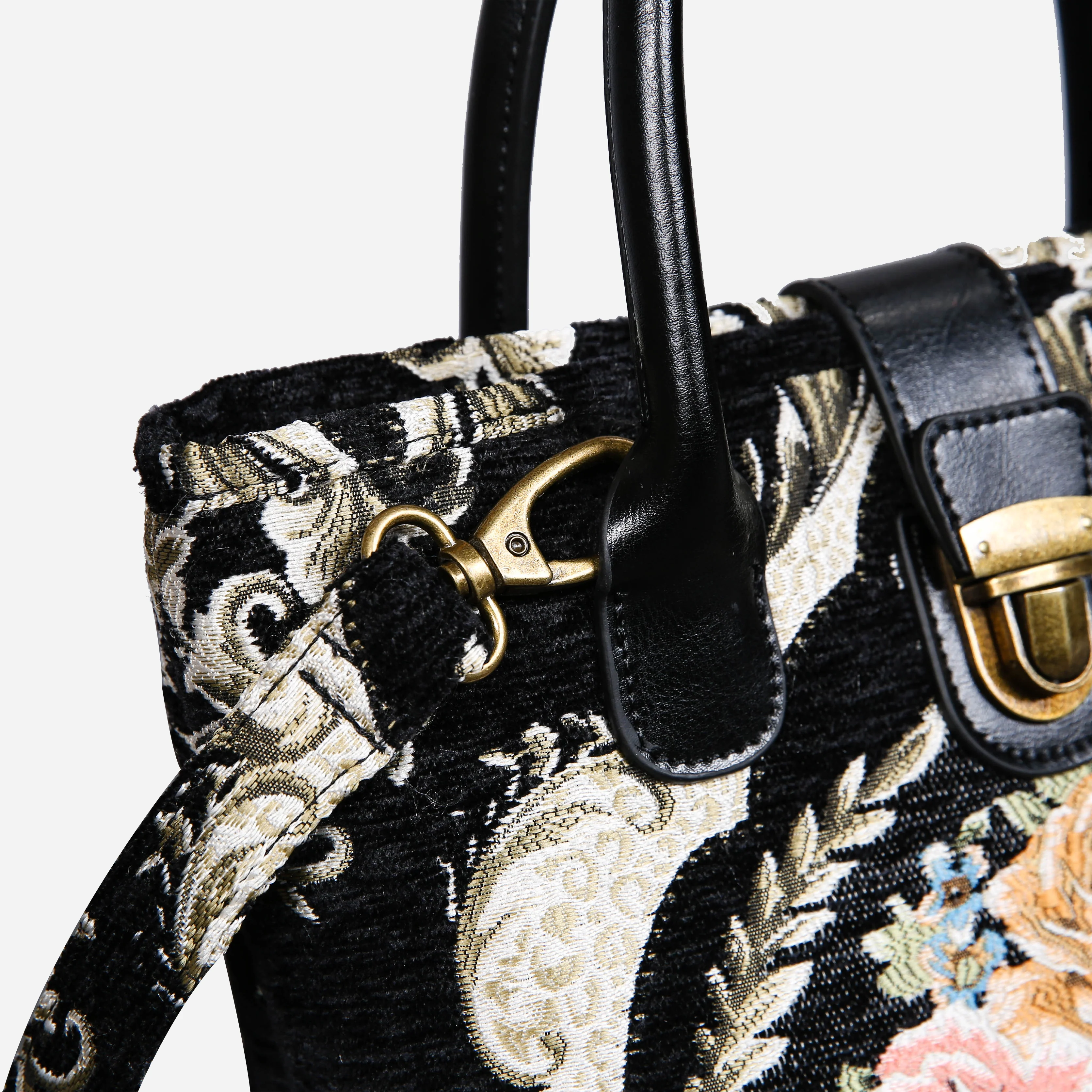 Eternal Elegance Black Tuck Lock Carpet Satchel - Image 4