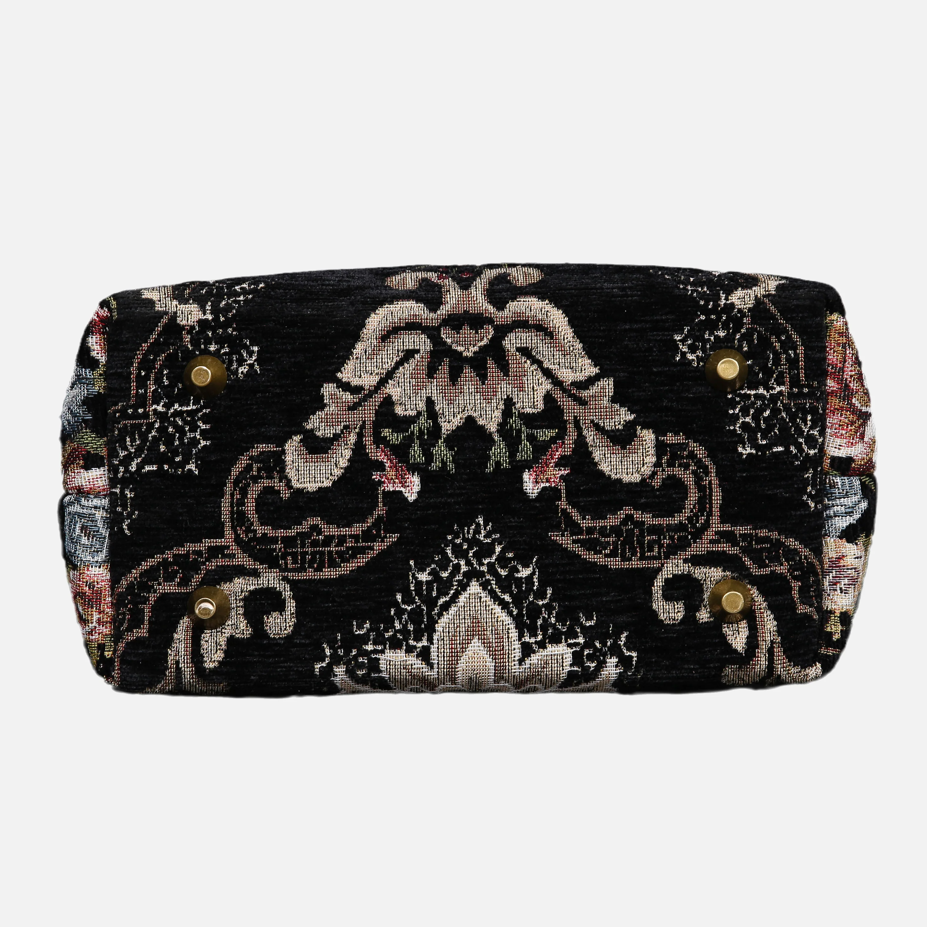 Floral Black Leather Black Tuck Lock Carpet Satchel - Image 5