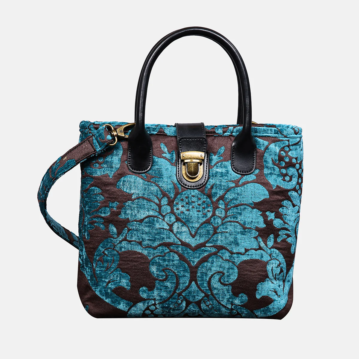 Luxury Damask Blue Tuck Lock Carpet Satchel