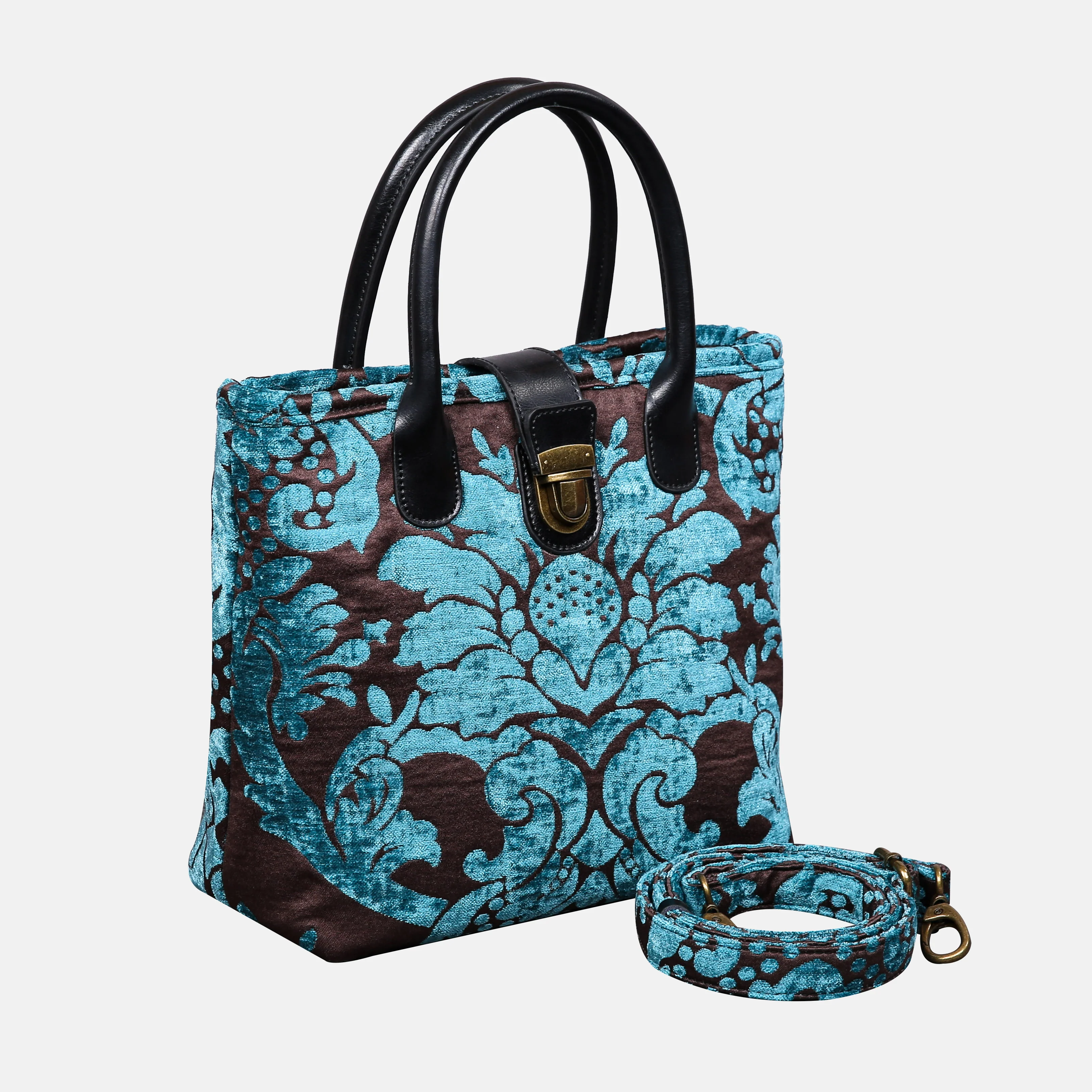 Luxury Damask Blue Tuck Lock Carpet Satchel - Image 2