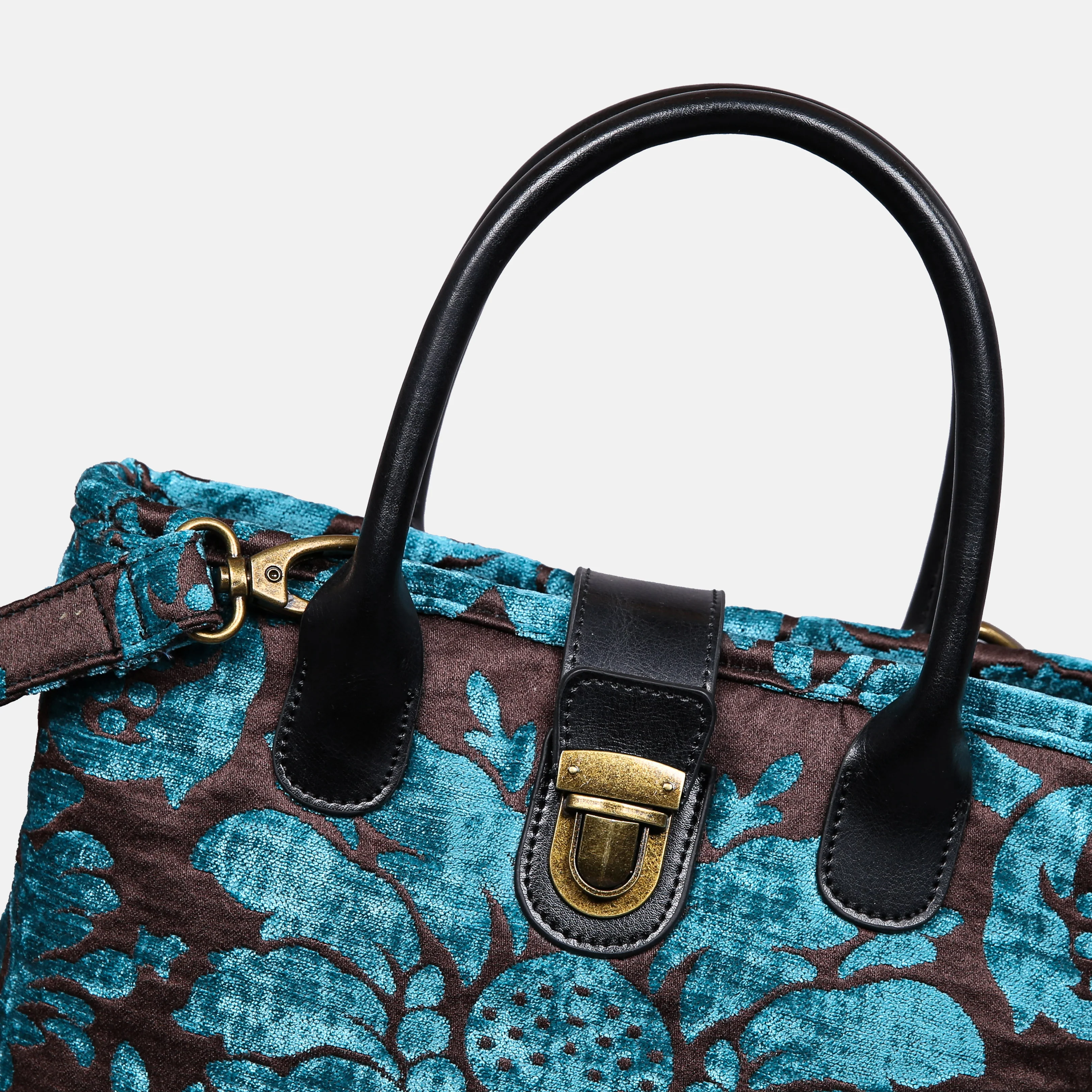 Luxury Damask Blue Tuck Lock Carpet Satchel - Image 4