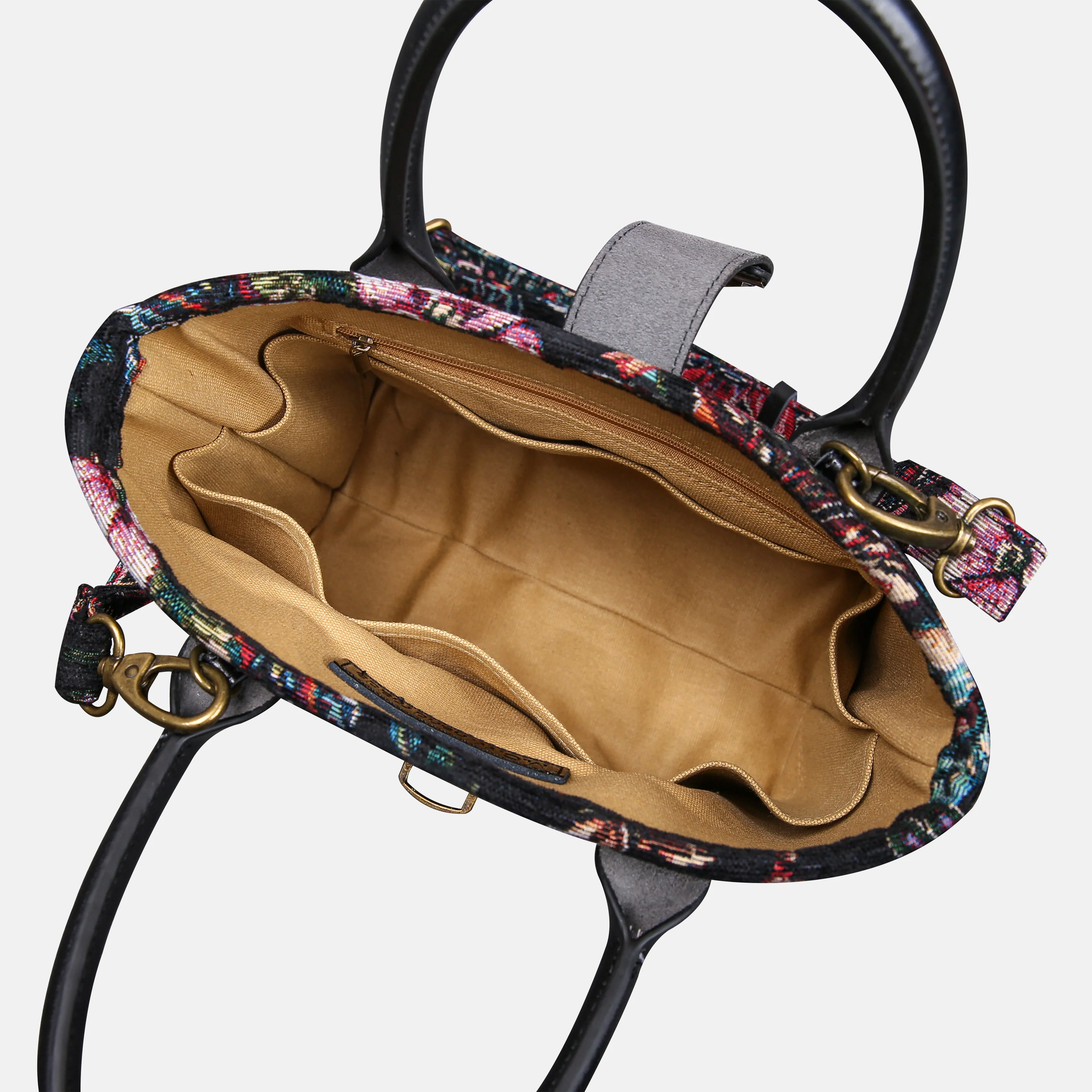 Rose Garden Black Tuck Lock Carpet Satchel - Image 6