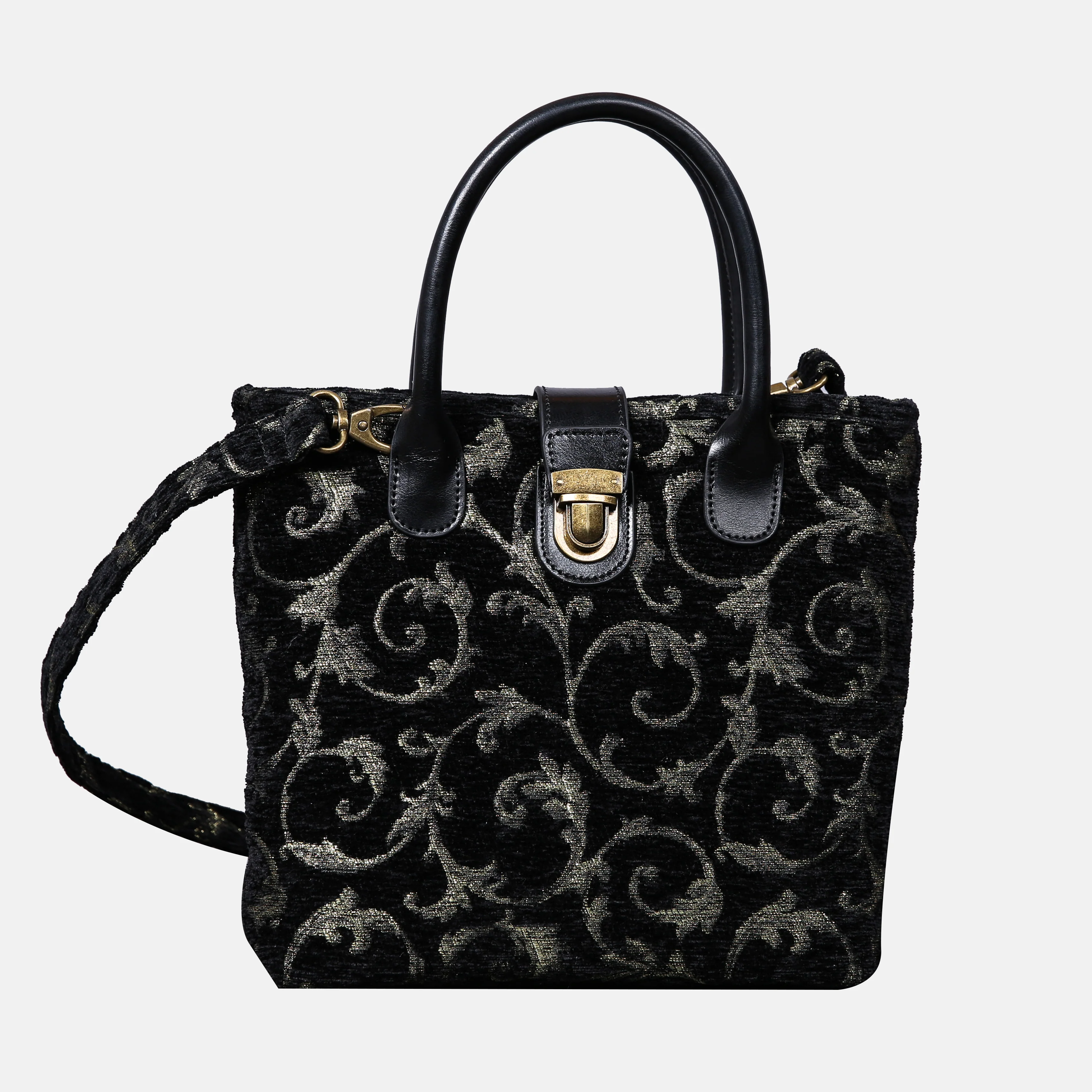 Swirls Black/Green Tuck Lock Carpet Satchel