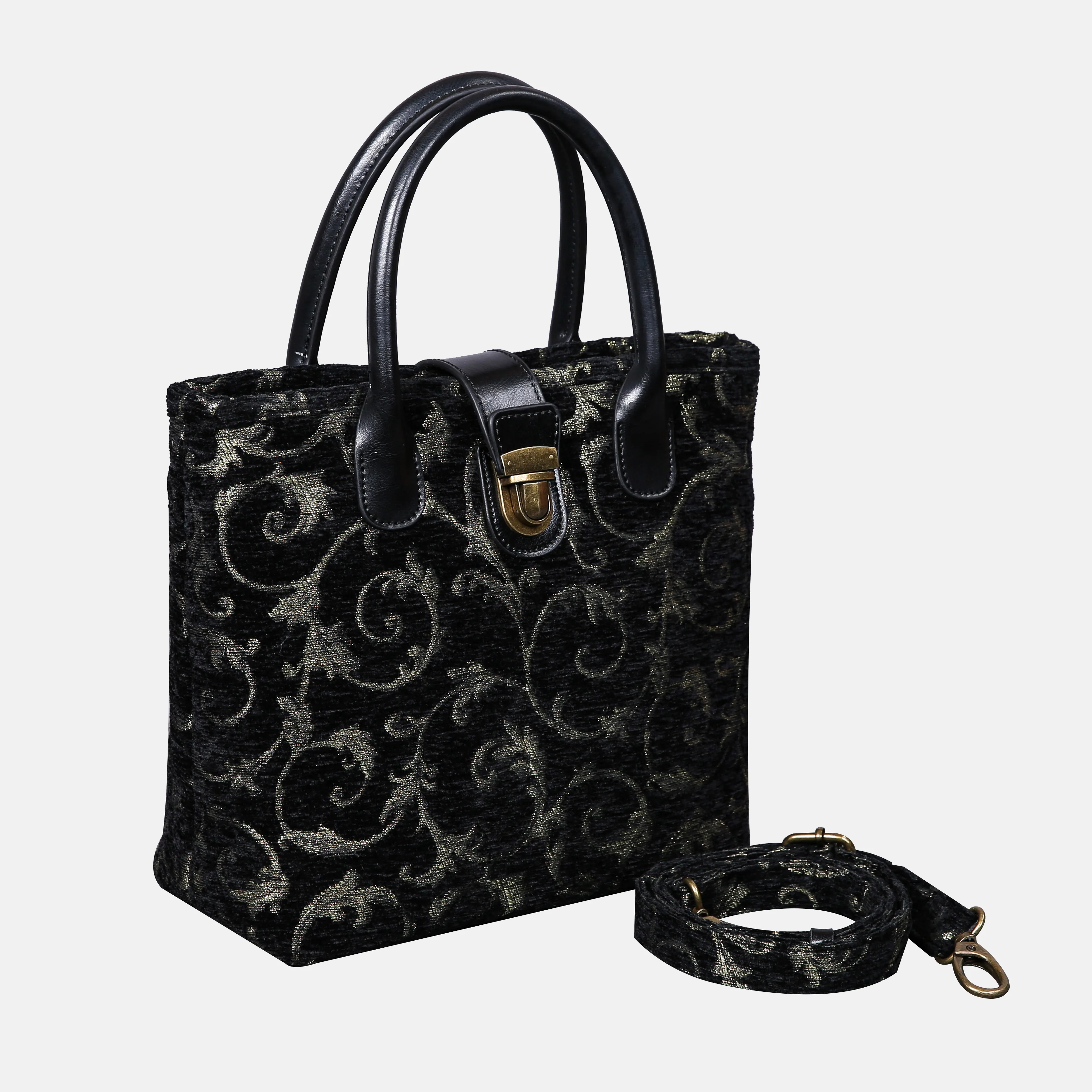 Swirls Black/Green Tuck Lock Carpet Satchel - Image 2