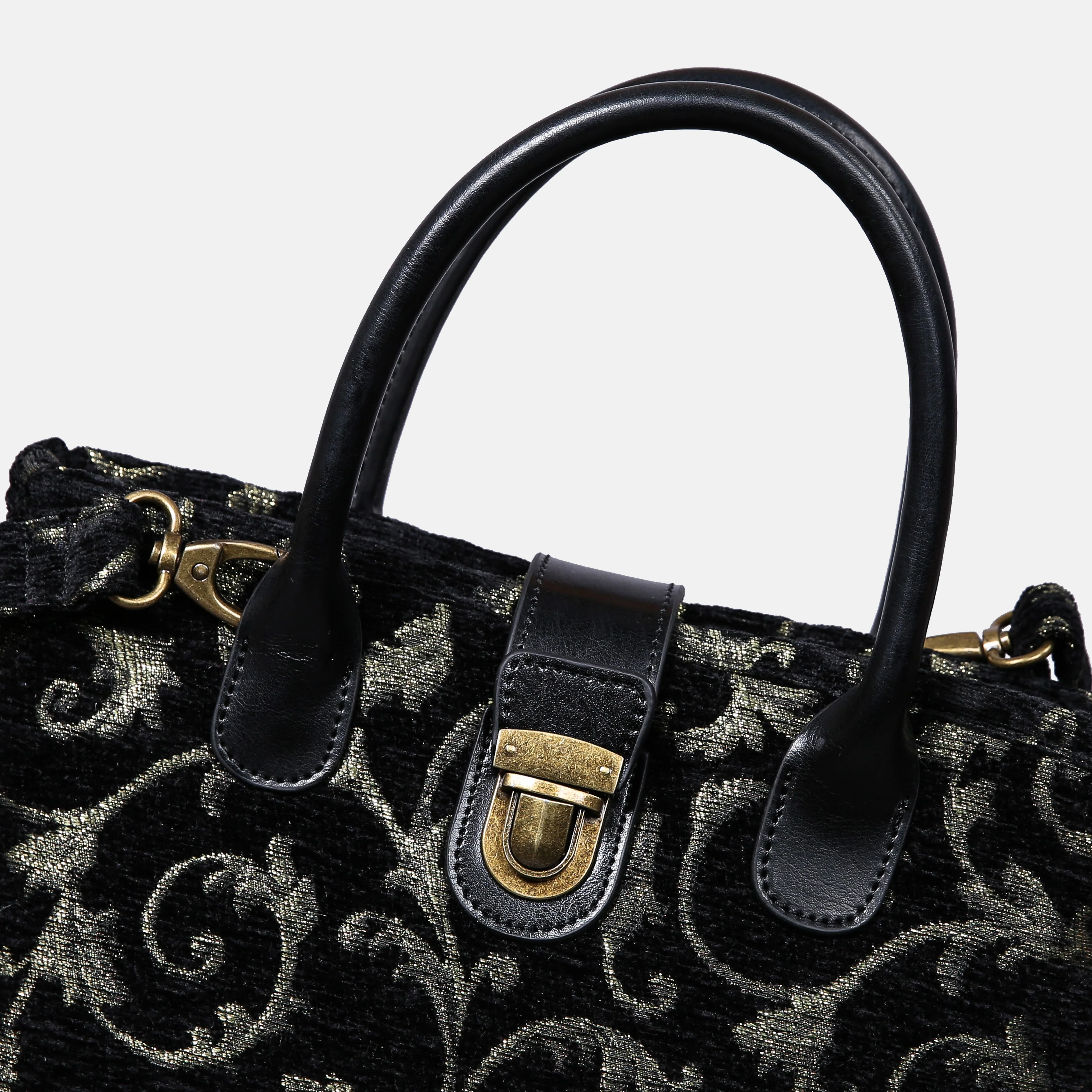 Swirls Black/Green Tuck Lock Carpet Satchel - Image 5