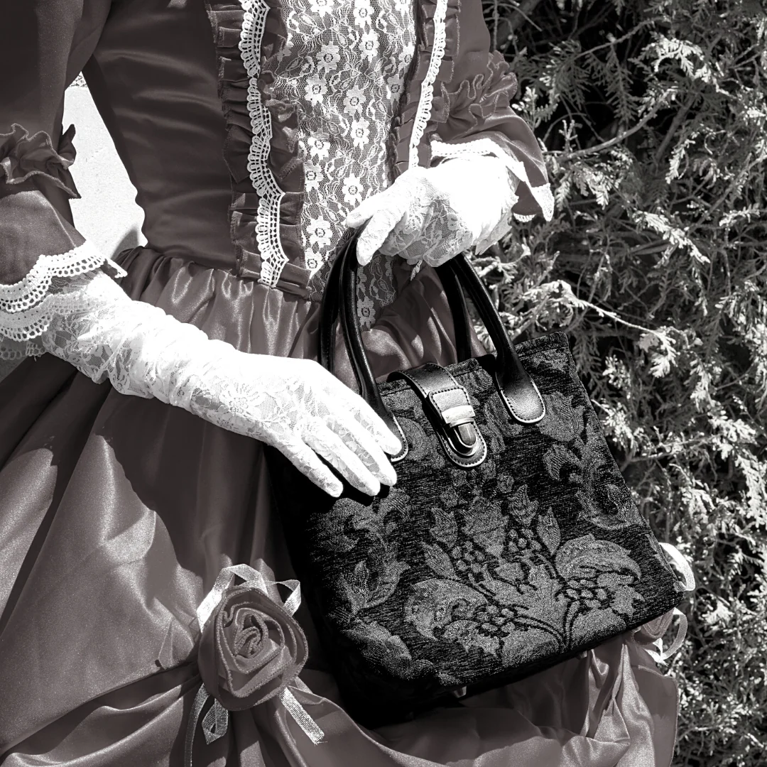 Victorian Blossom Black/Black Tuck Lock Carpet Satchel - Image 2