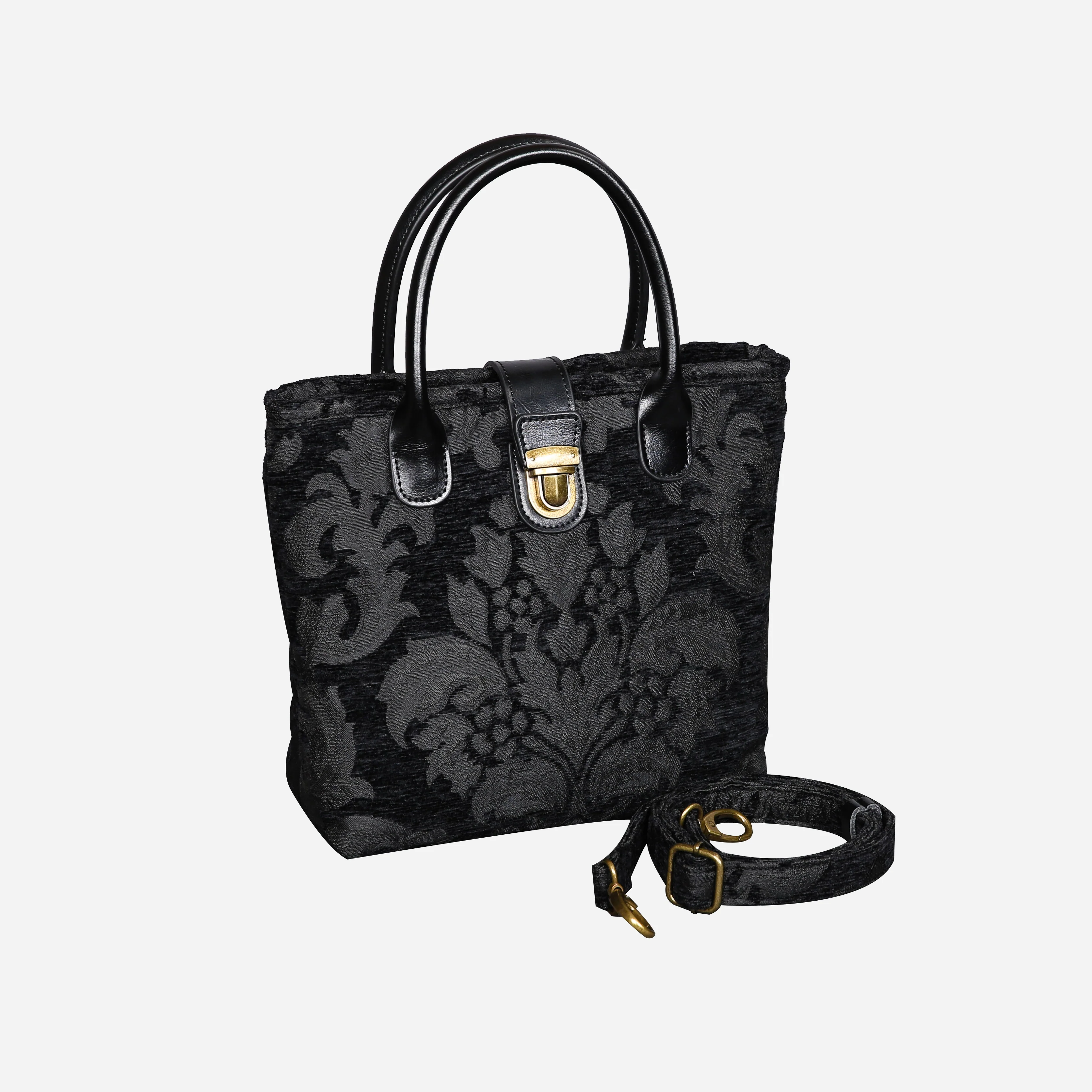 Victorian Blossom Black/Black Tuck Lock Carpet Satchel - Image 3