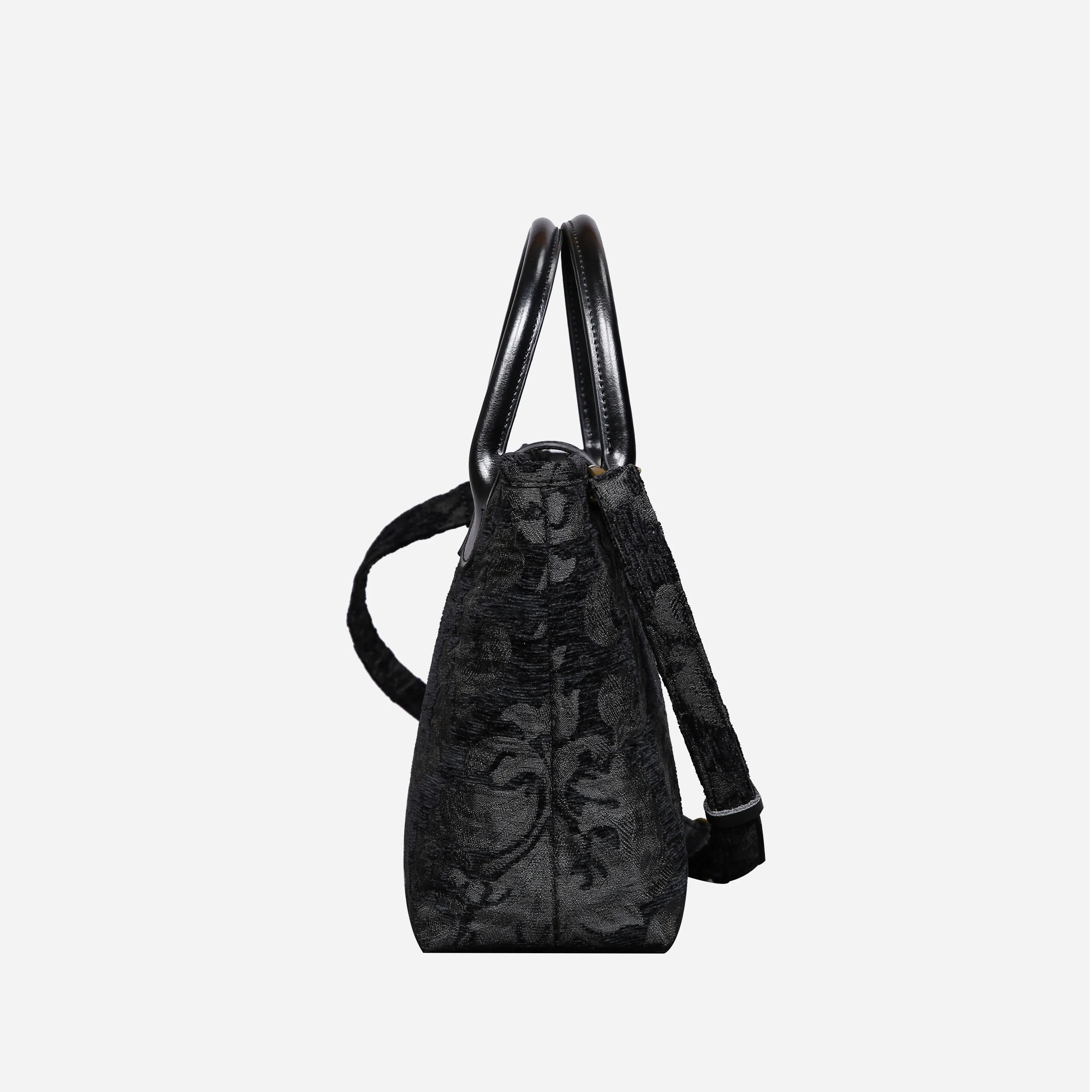 Victorian Blossom Black/Black Tuck Lock Carpet Satchel - Image 4