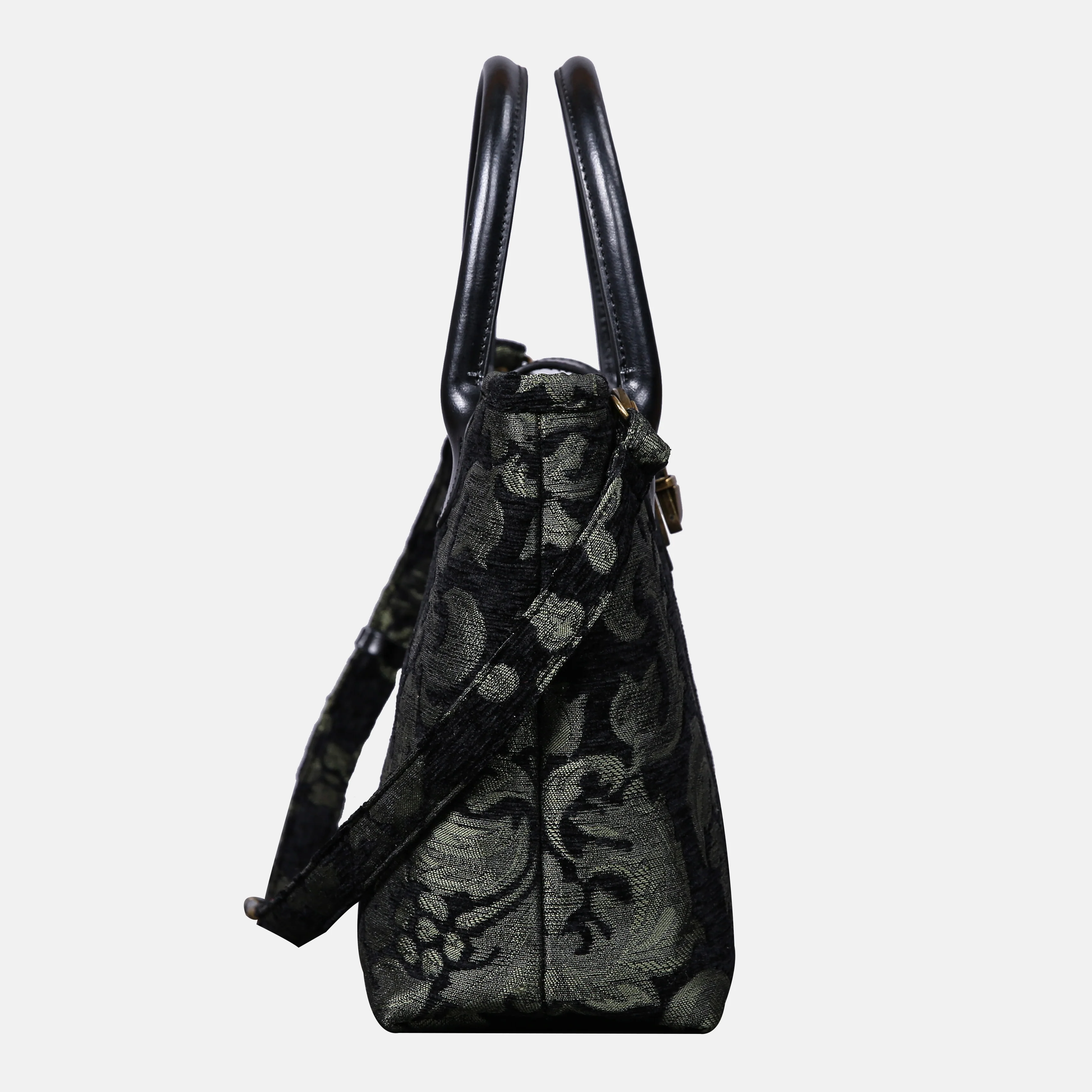 Victorian Blossom Black/Green Tuck Lock Carpet Satchel - Image 3