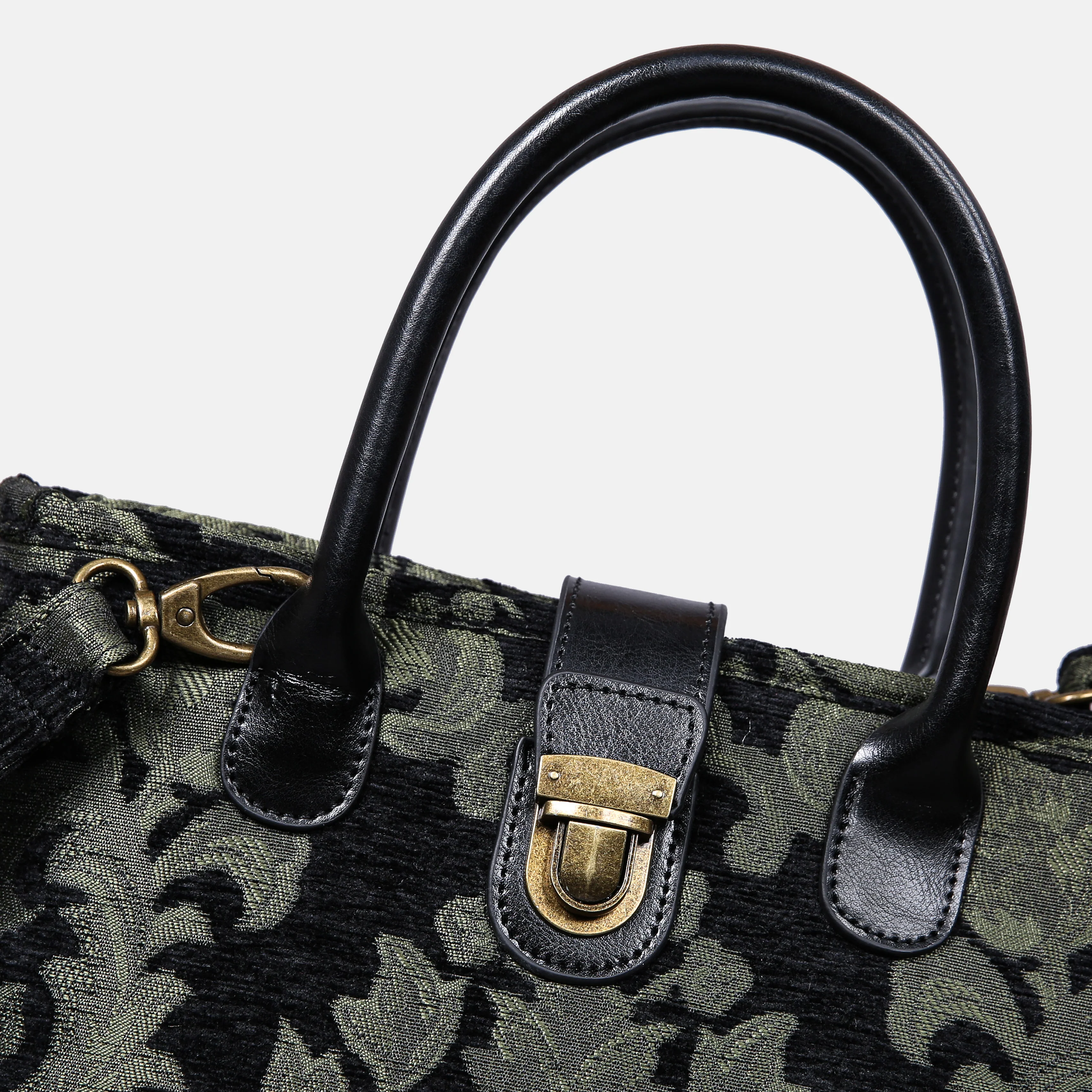 Victorian Blossom Black/Green Tuck Lock Carpet Satchel - Image 4