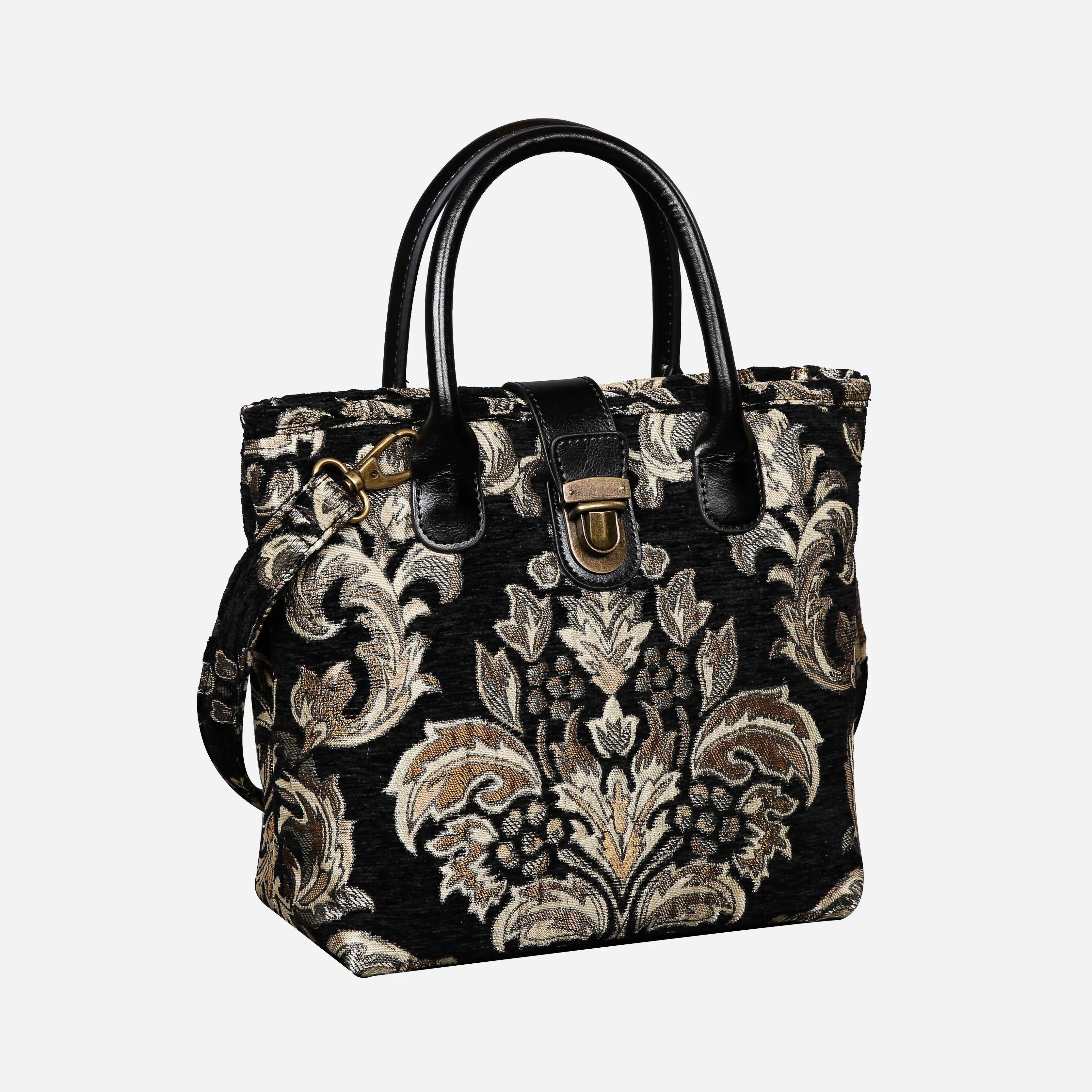 Victorian Blossom Black/Gold Tuck Lock Carpet Satchel - Image 4
