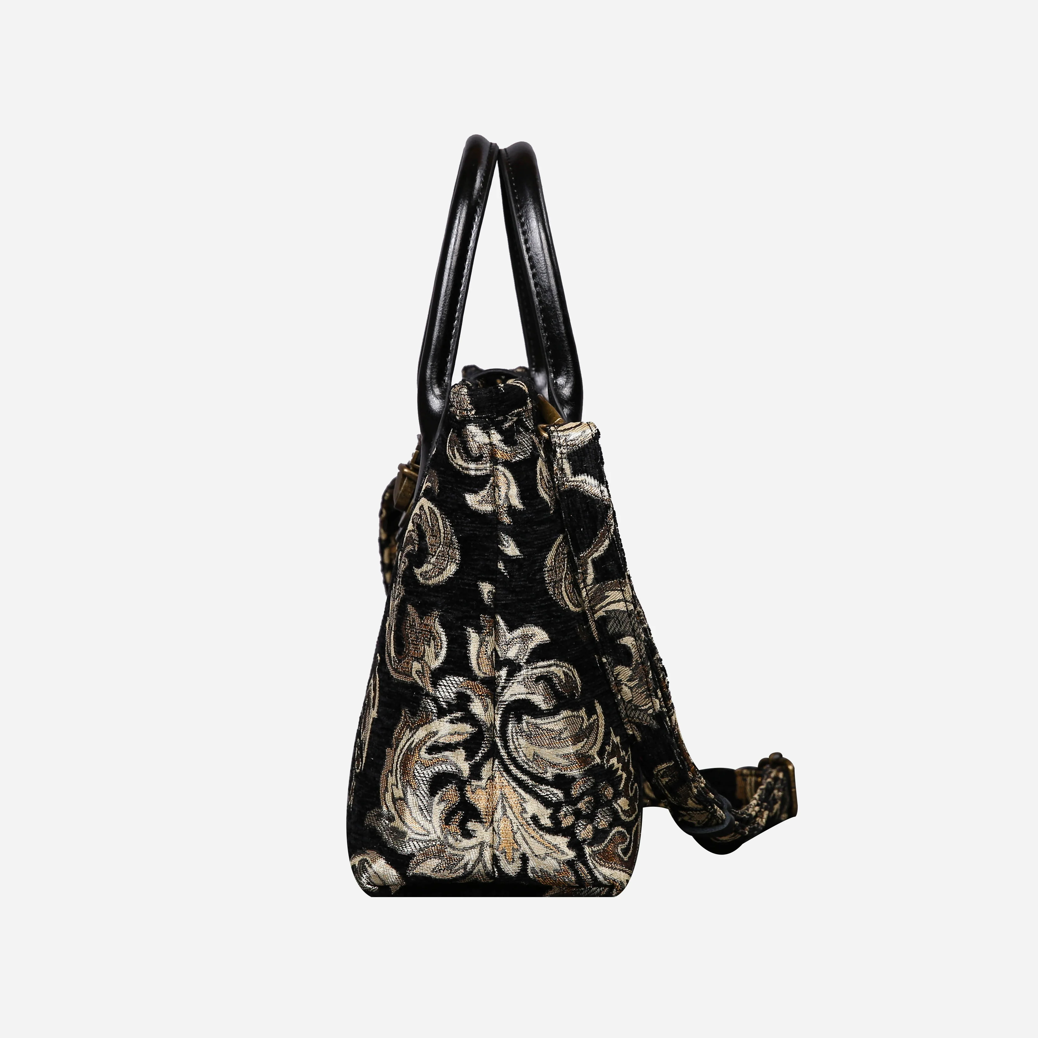 Victorian Blossom Black/Gold Tuck Lock Carpet Satchel - Image 5