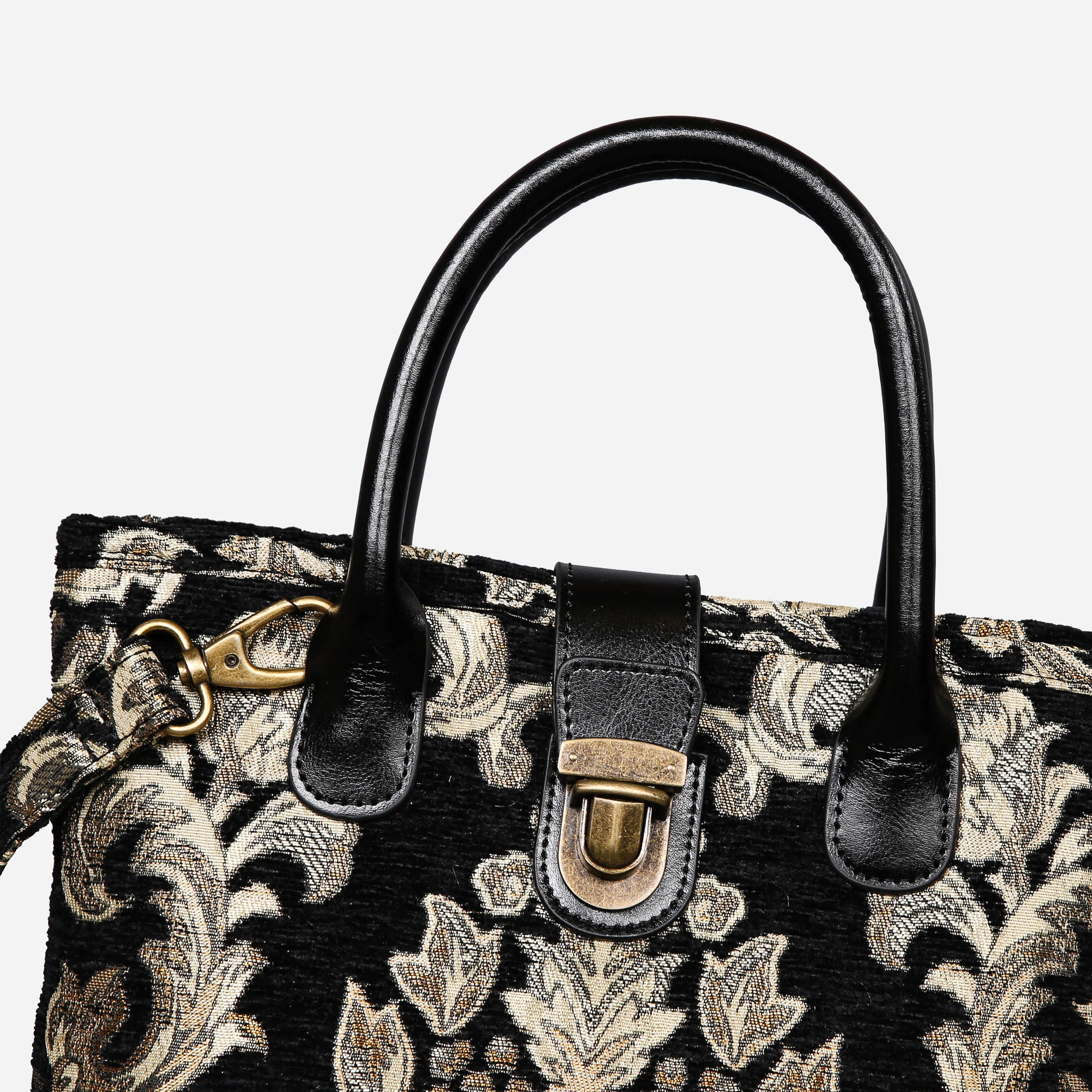 Victorian Blossom Black/Gold Tuck Lock Carpet Satchel - Image 6